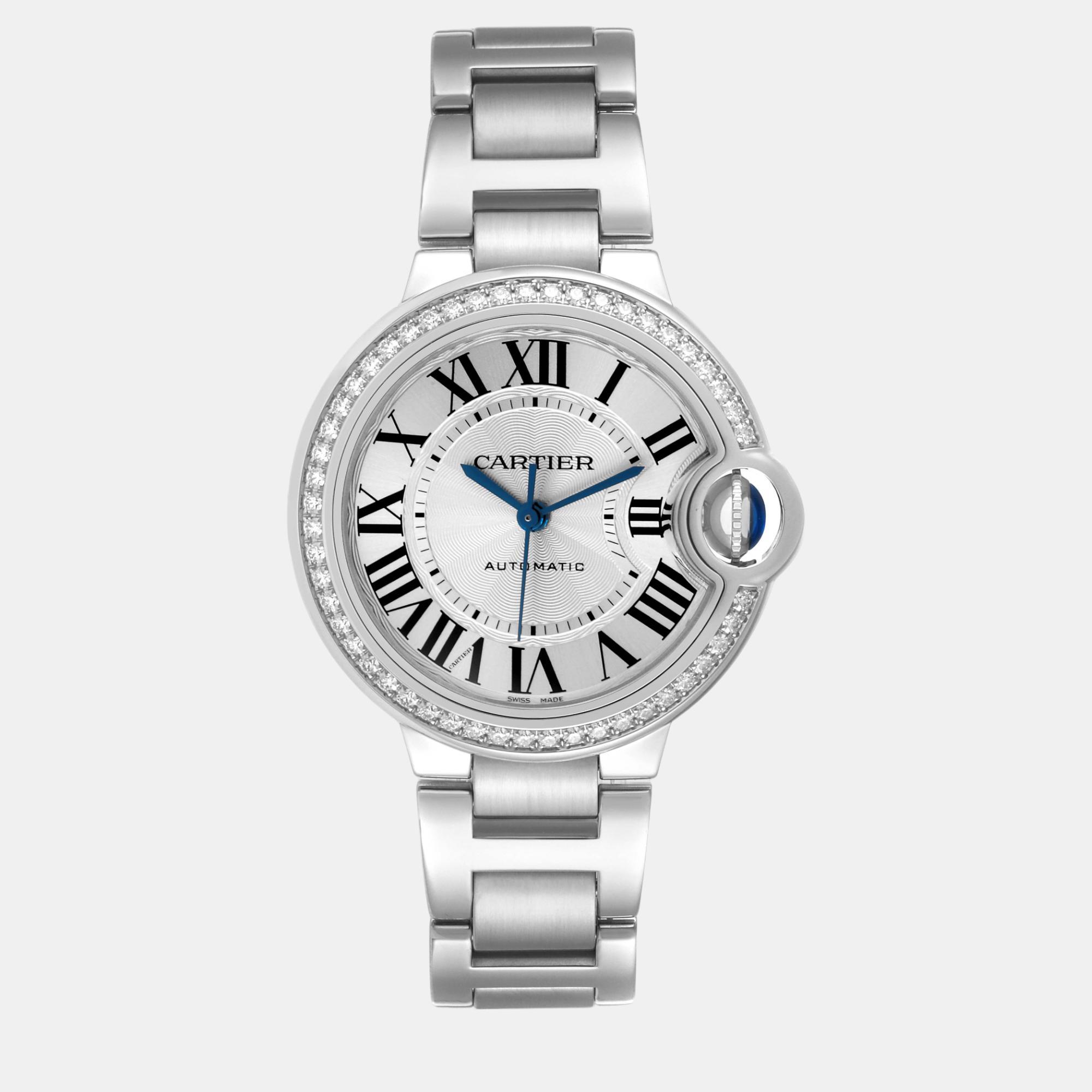 

Cartier Ballon Bleu  Steel Diamond Bezel Ladies Watch W4BB0016, Silver