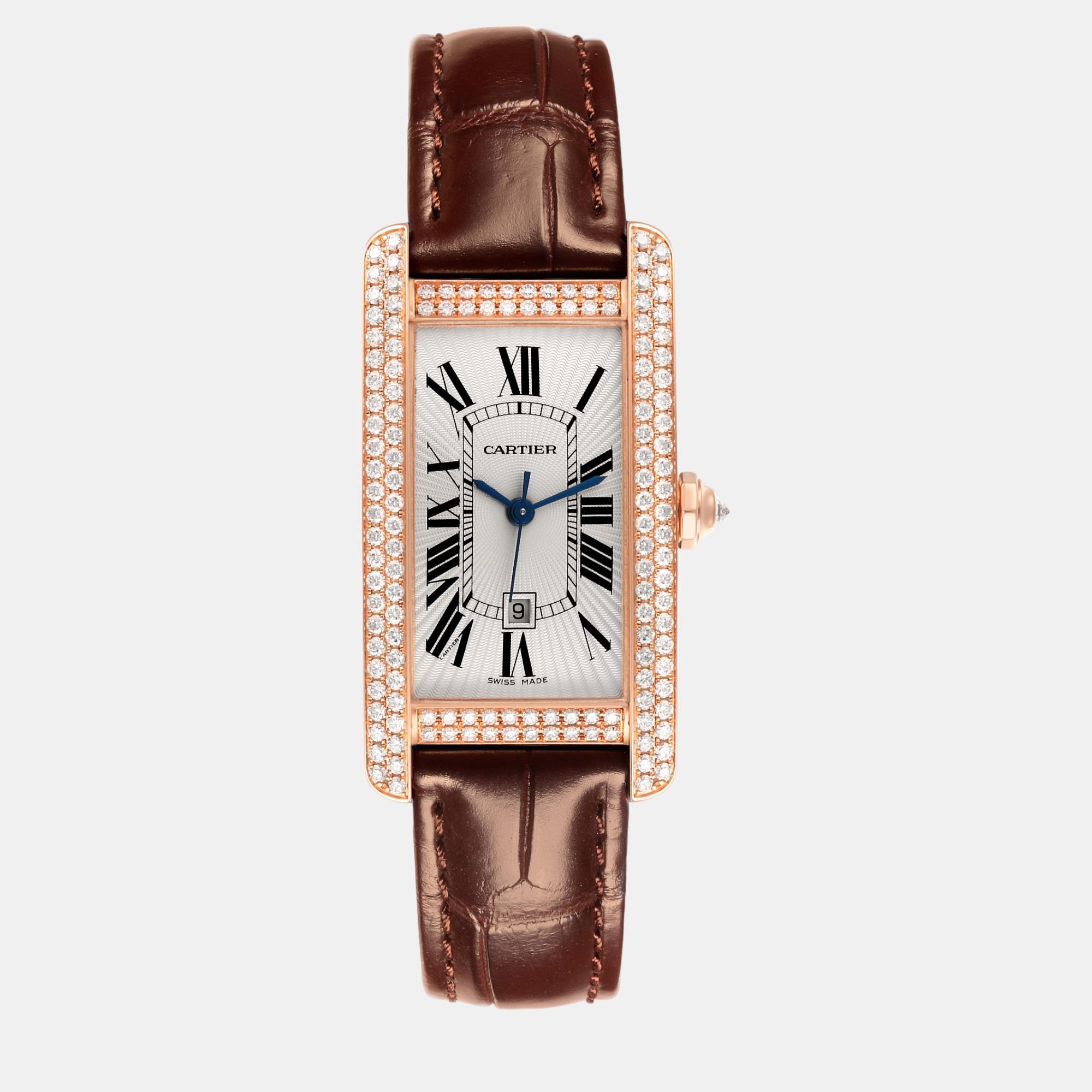 

Cartier Tank Americaine Midsize Rose Gold Diamond Ladies Watch 23.0 mm, Silver