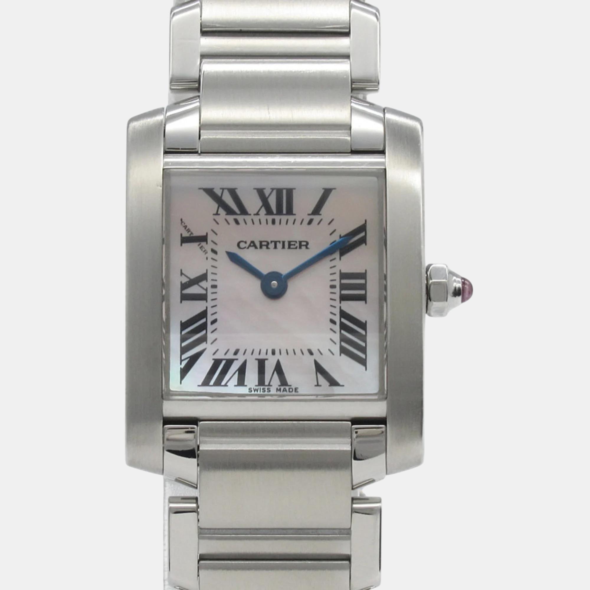 

Cartier Pink Shell Stainless Steel Tank Francaise W51028Q3 Quartz Women's Wristwatch 25 mm