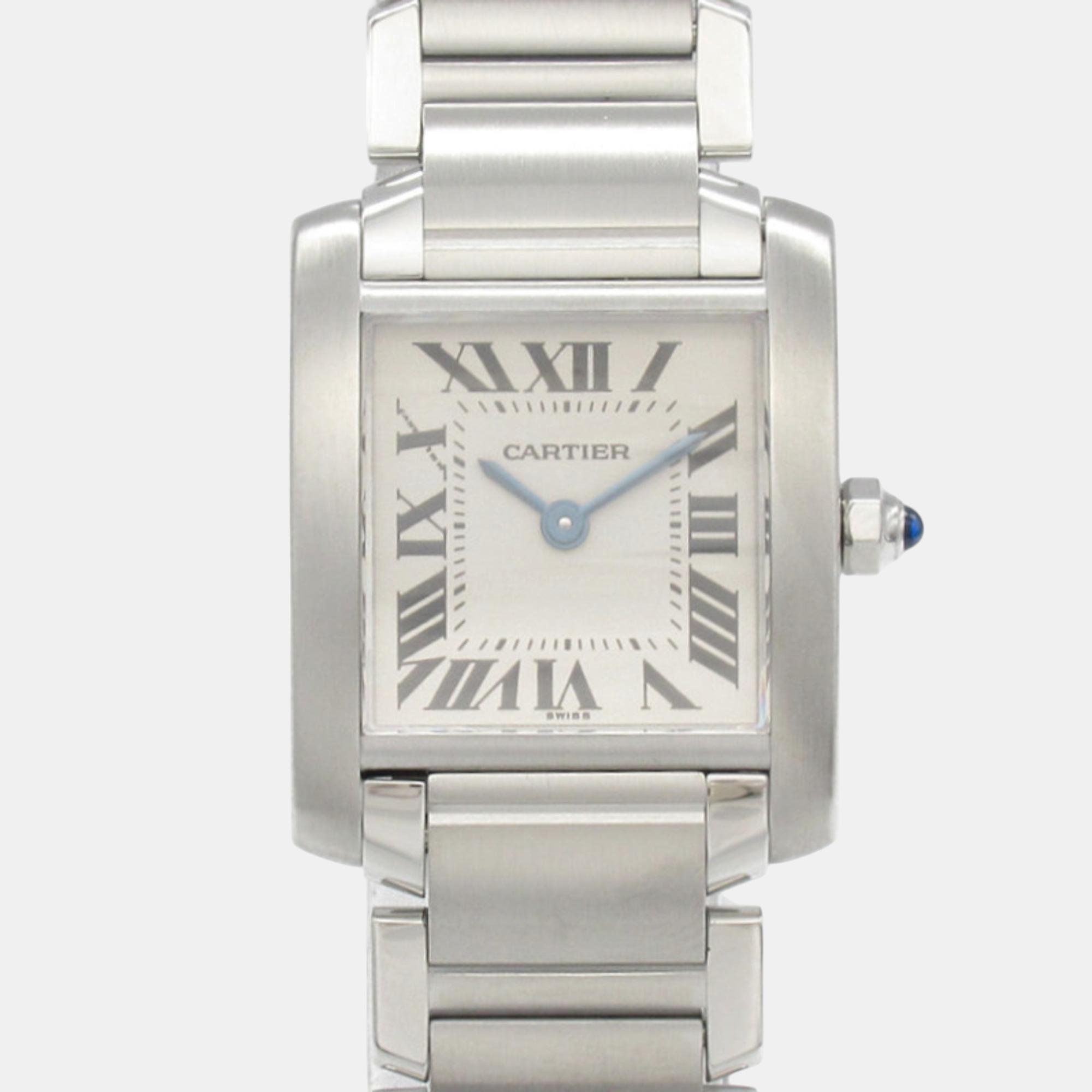 

Cartier Silver Stainless Steel Tank Francaise W51008Q3 Quartz Women's Wristwatch 25 mm