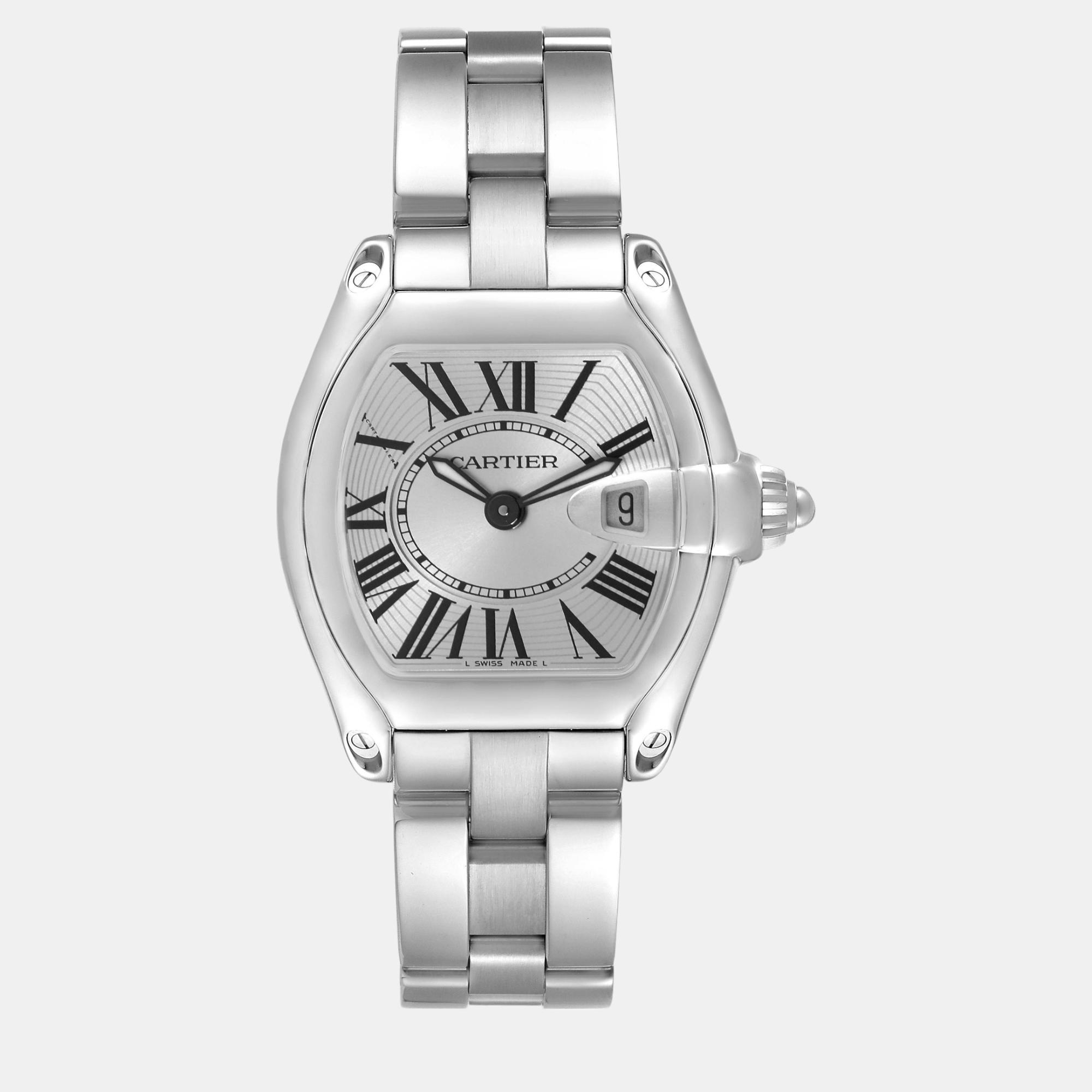 Pre-owned Cartier Roadster Small Silver Dial Steel Ladies Watch 30.0 Mm