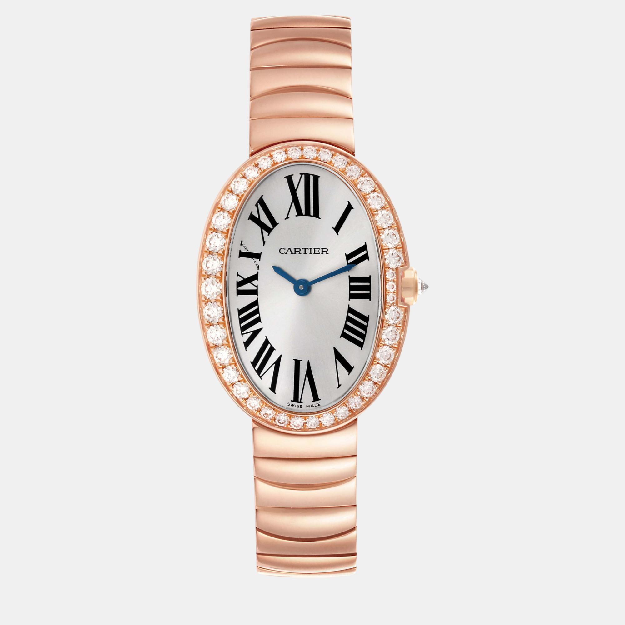 

Cartier Baignoire Rose Gold Diamond Ladies Watch, Silver