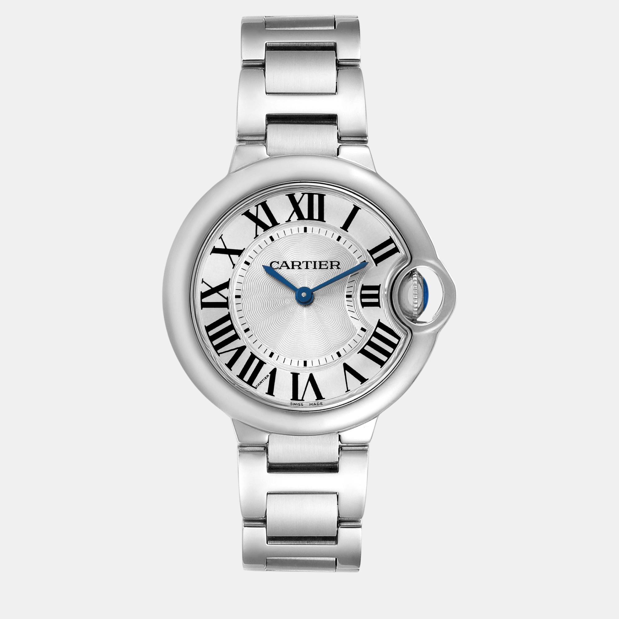 

Cartier Silver Stainless Steel Ballon Bleu W6920084 Quartz Women's Wristwatch 33 mm