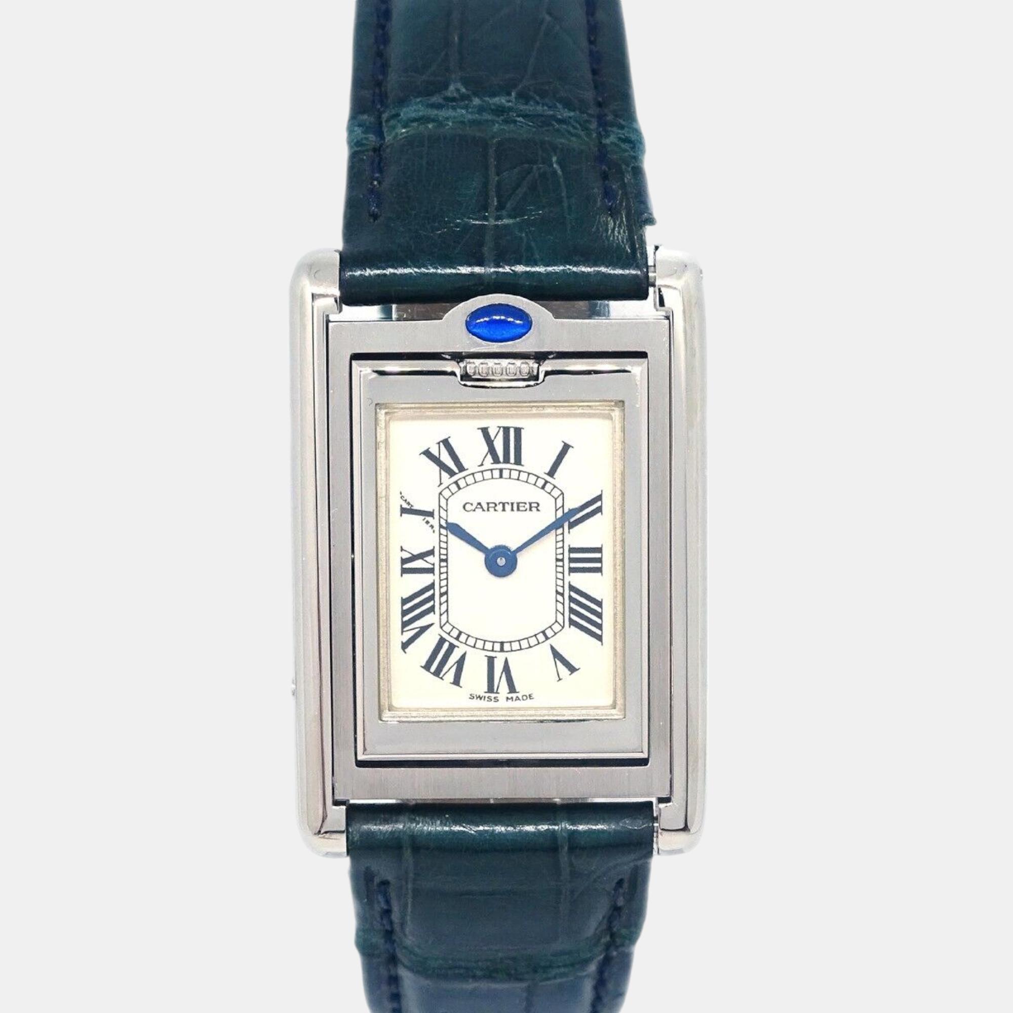 

Cartier Stainless Steel Green Tank Basculante Quartz Watch, Cream
