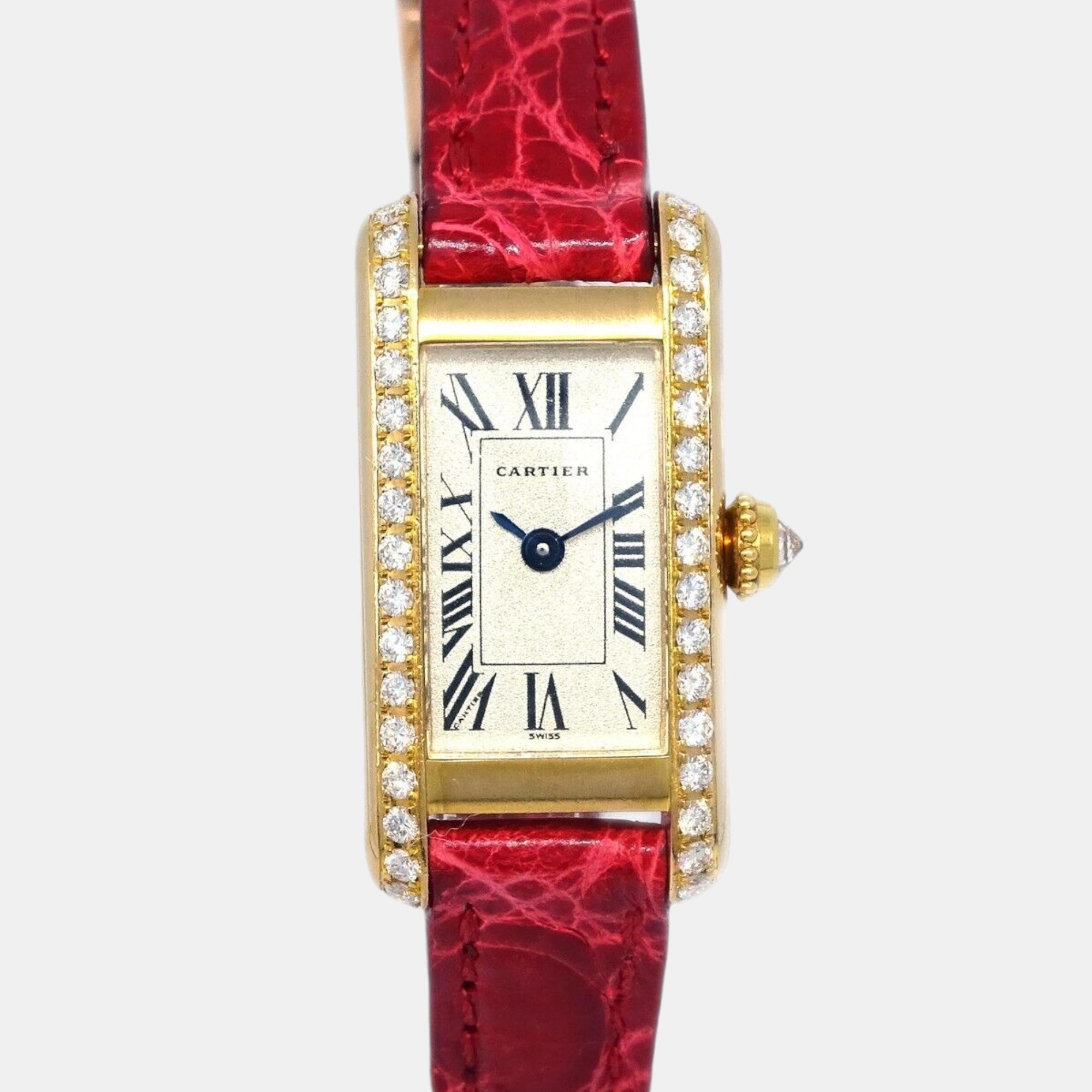 

Cartier 18K Yellow Gold Diamond Red Tank Allongee Quartz Watch