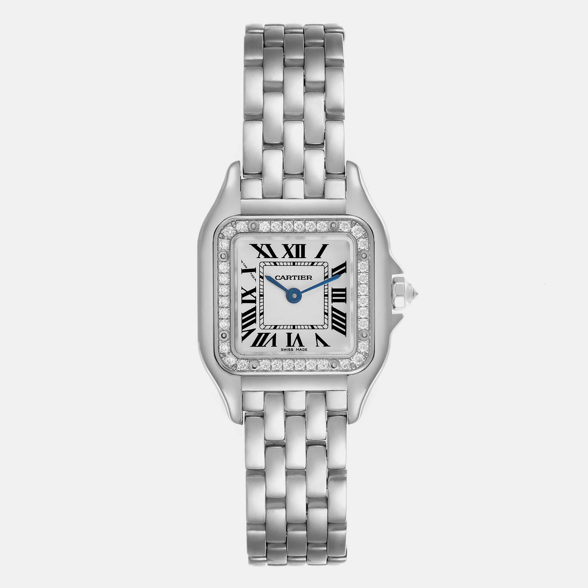 

Cartier Panthere Small White Gold Diamond Bezel Ladies Watch WJPN0006 23 mm, Silver