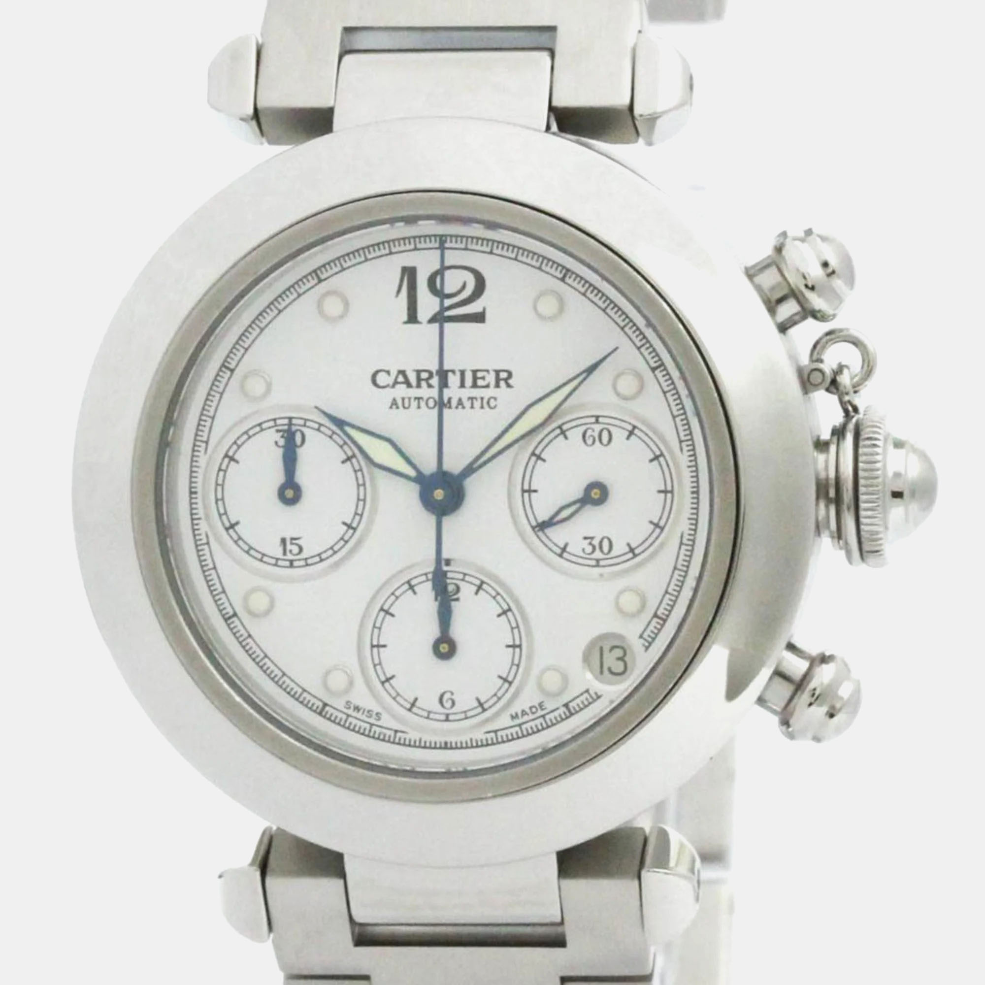 

Cartier White Stainless Steel Pasha W31039M7 Automatic Women's Wristwatch 35 mm