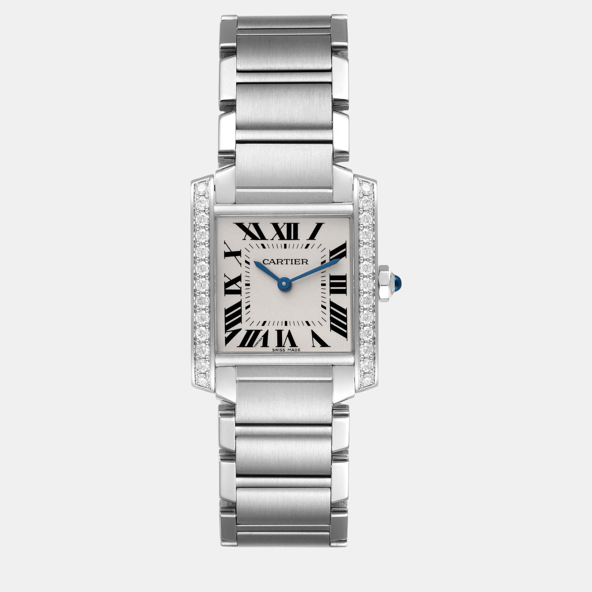 

Cartier Tank Francaise Midsize Diamond Steel Ladies Watch 25.0 mm, Silver