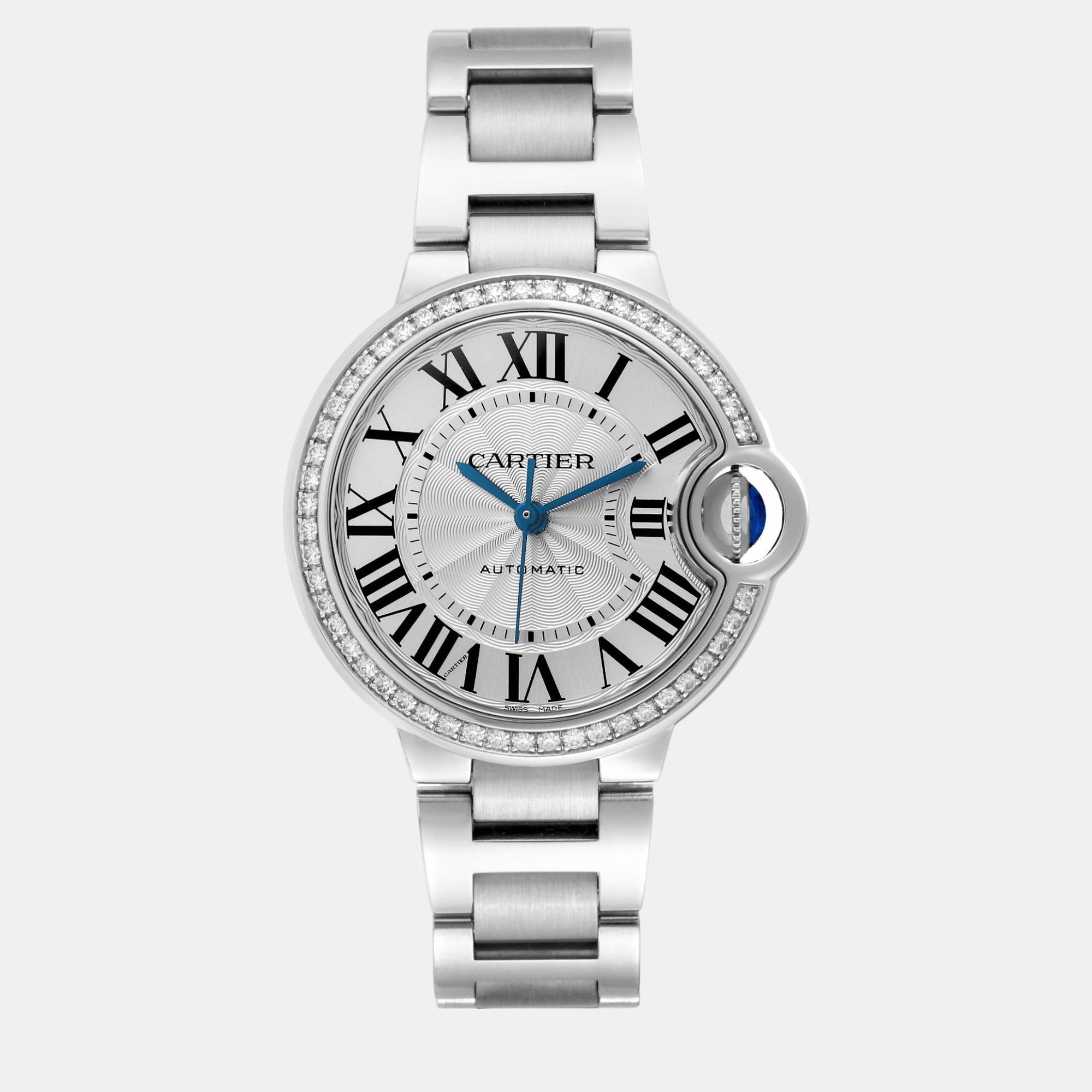 

Cartier Ballon Bleu Steel Diamond Bezel Ladies Watch 33.0 mm, Silver