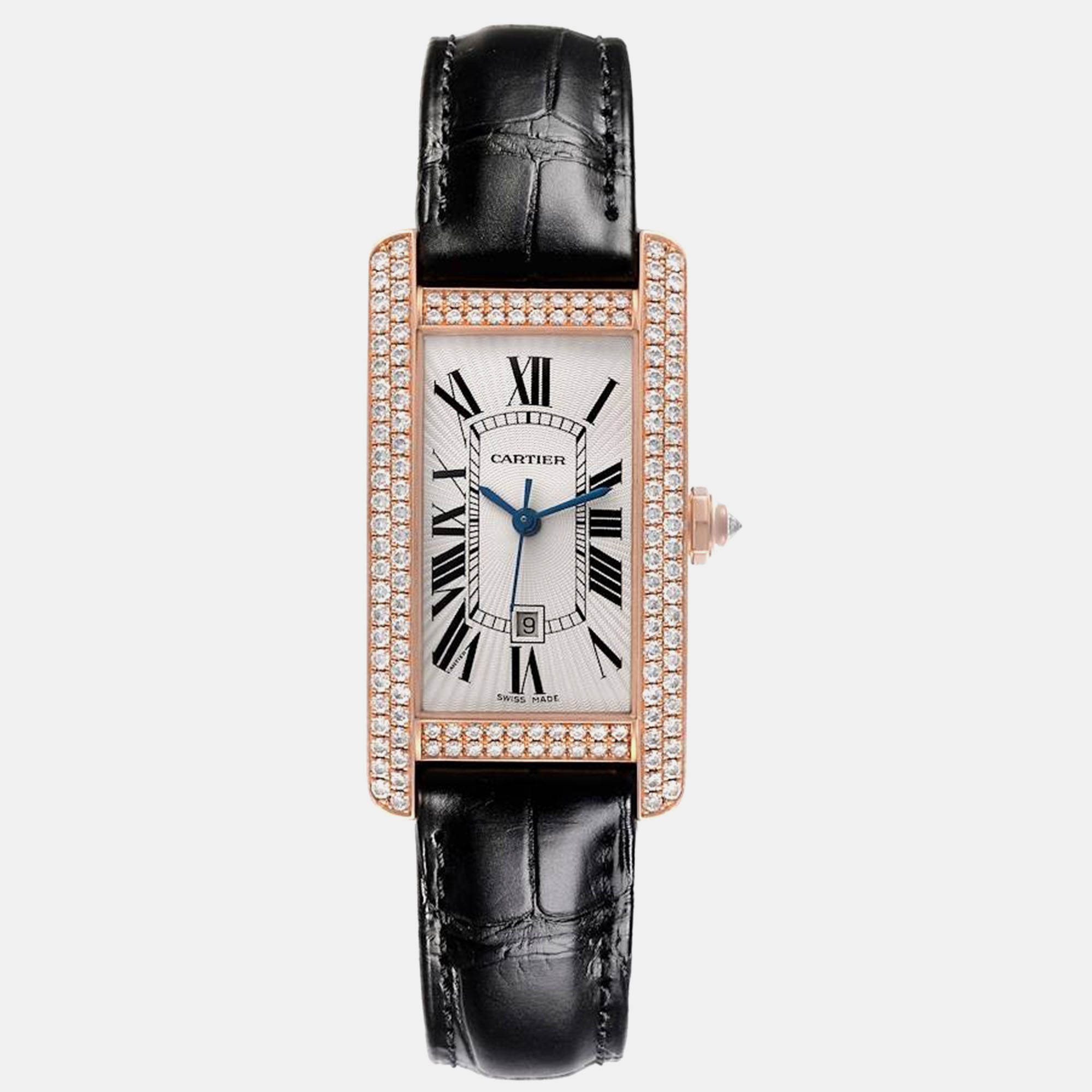 

Cartier Tank Americaine Midsize Rose Gold Diamond Ladies Watch 23.0 mm, Silver