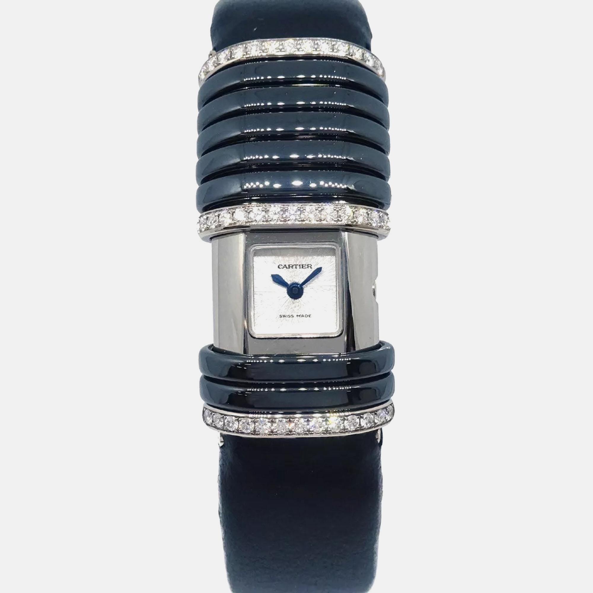 

Cartier 18K WG Diamond Black Declaration Quartz Watch SS 19 mm, Silver