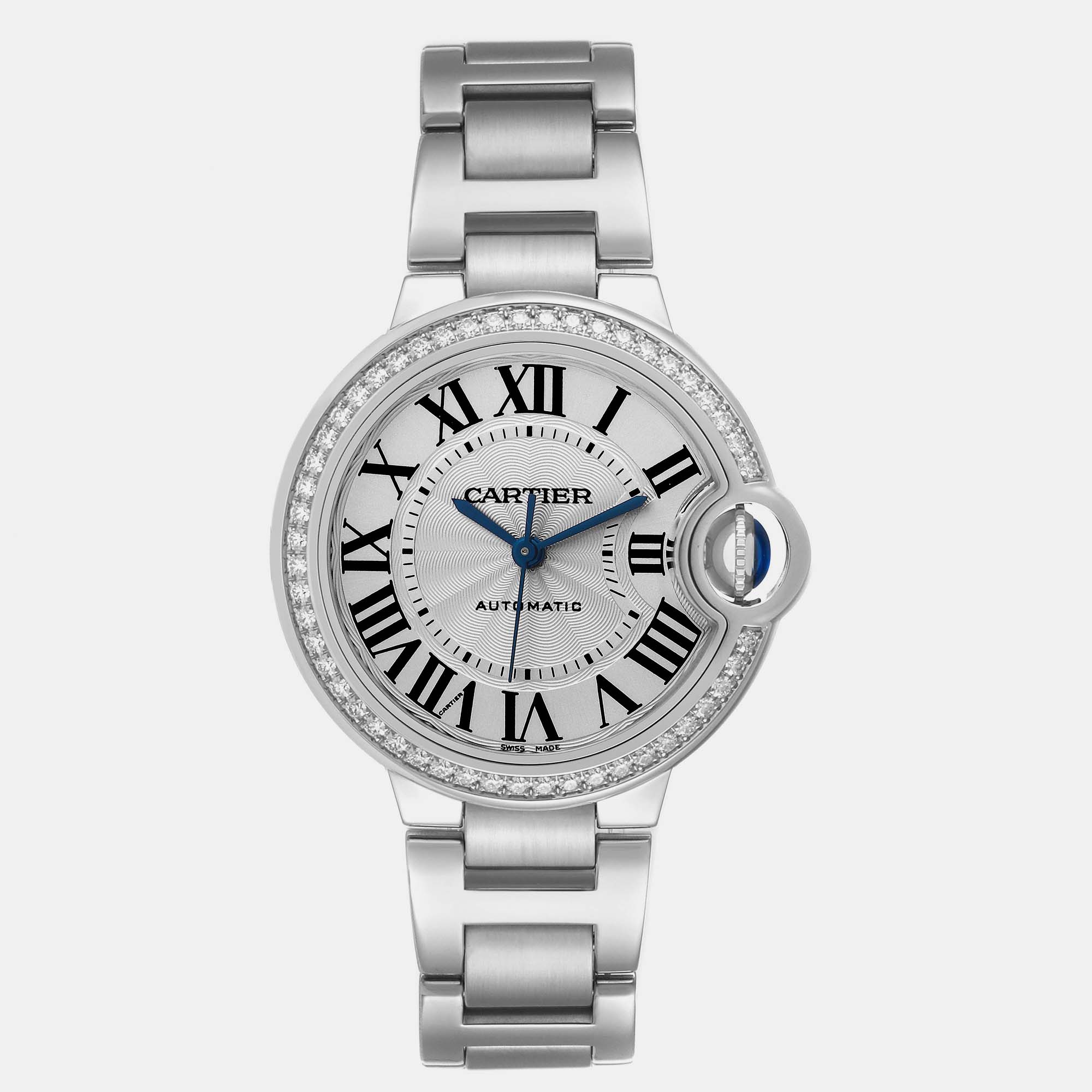 

Cartier Ballon Bleu Steel Diamond Bezel Ladies Watch W4BB0016 33 mm, Silver