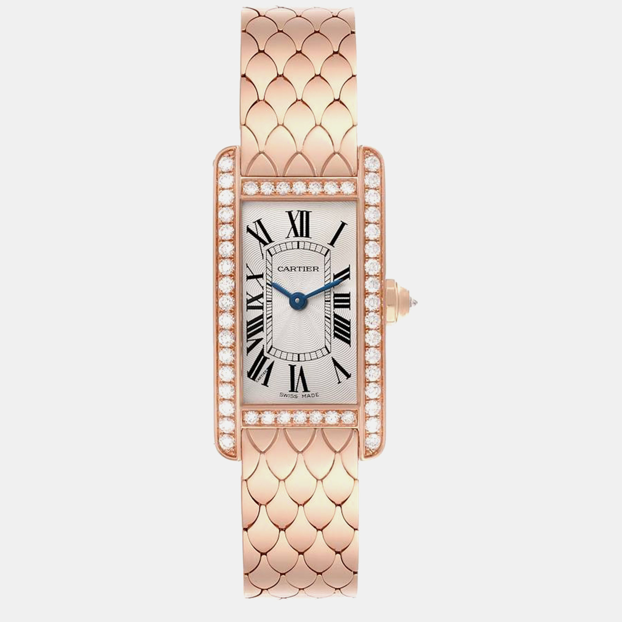 

Cartier Tank Americaine Rose Gold Diamond Bezel Ladies Watch WB710008 19 mm x 34.8 mm, Silver