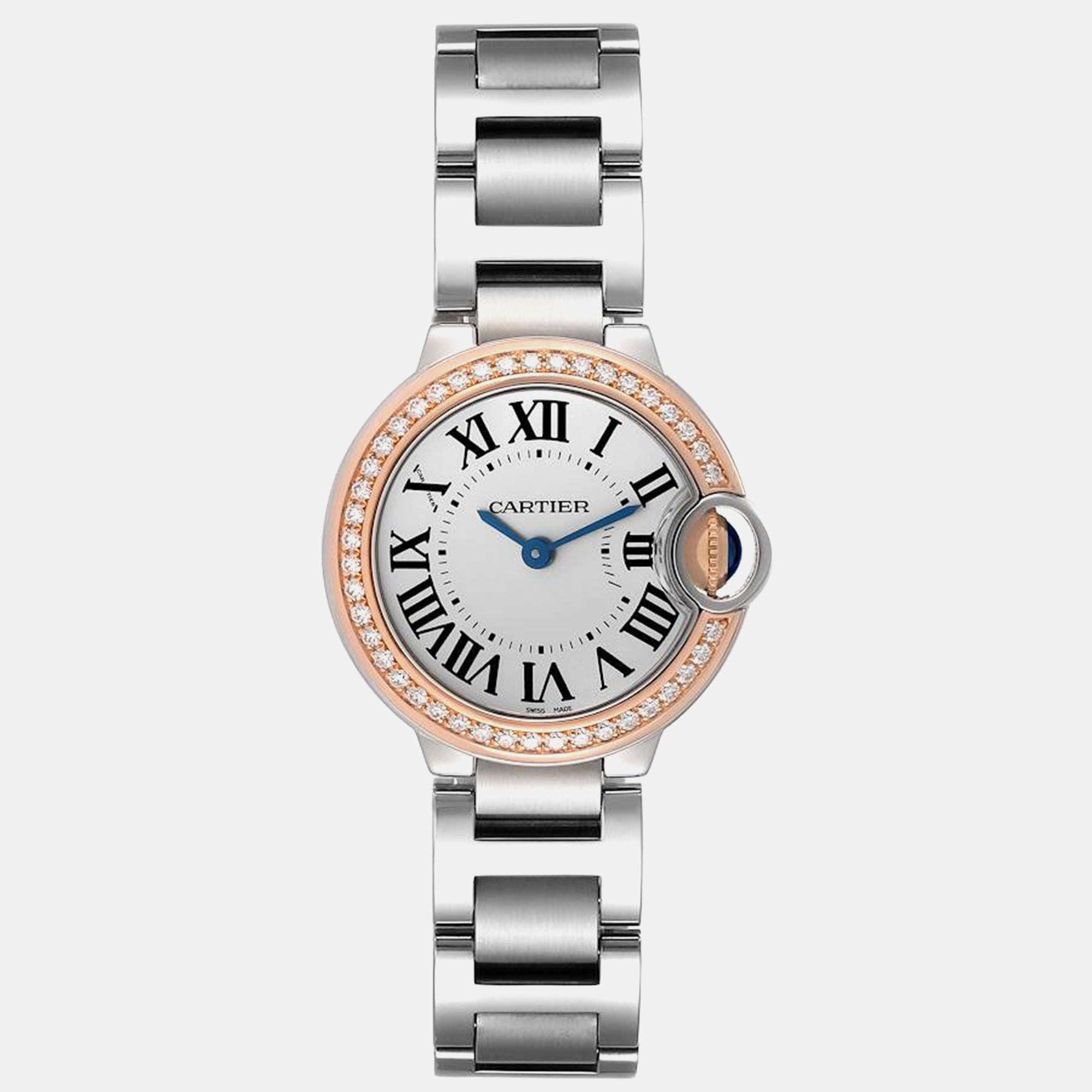 

Cartier Ballon Bleu Steel Rose Gold Diamond Ladies Watch 28.0 mm, Silver