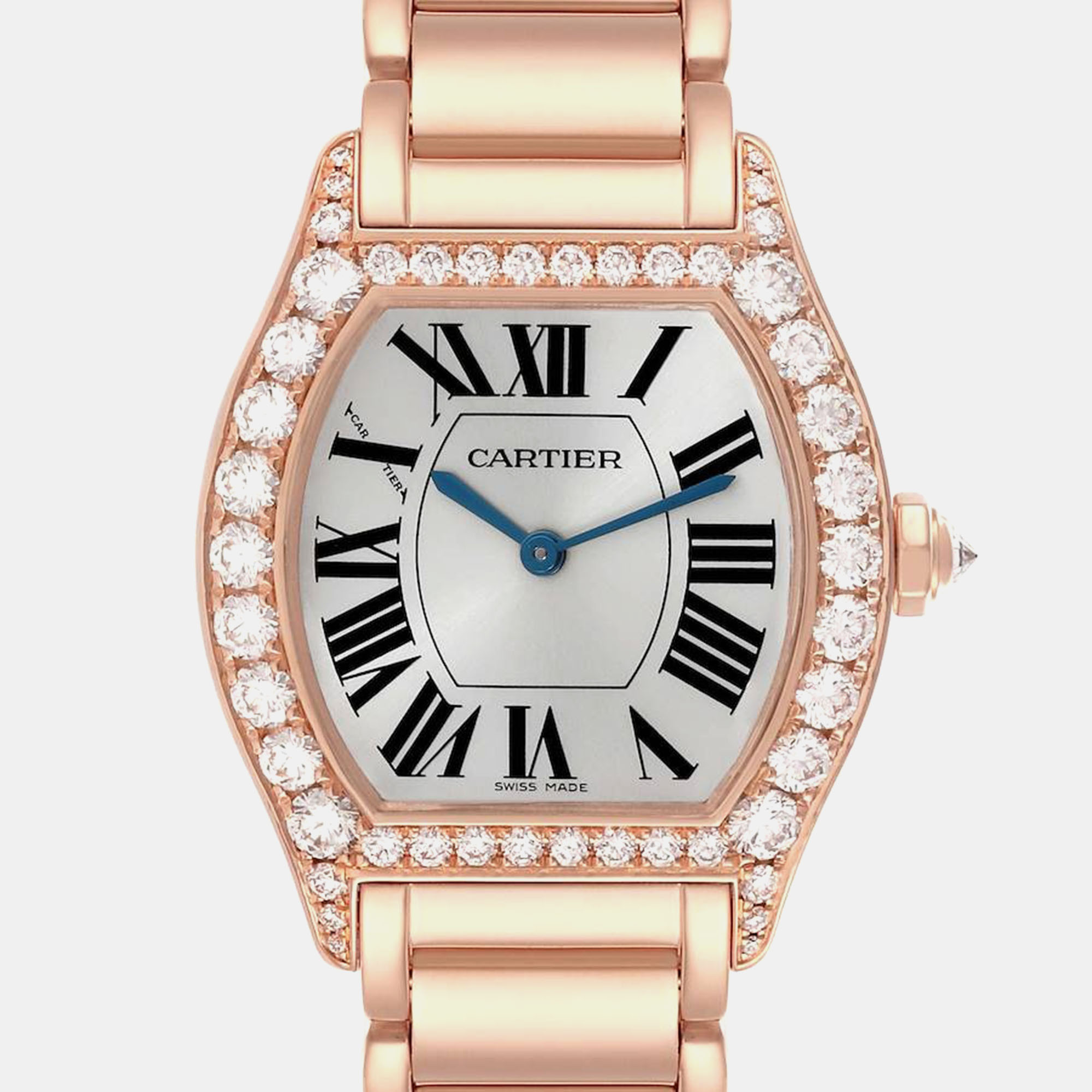 

Cartier Tortue Rose Gold Diamond Bezel Ladies Watch WA507031 28 x 34 mm, Silver