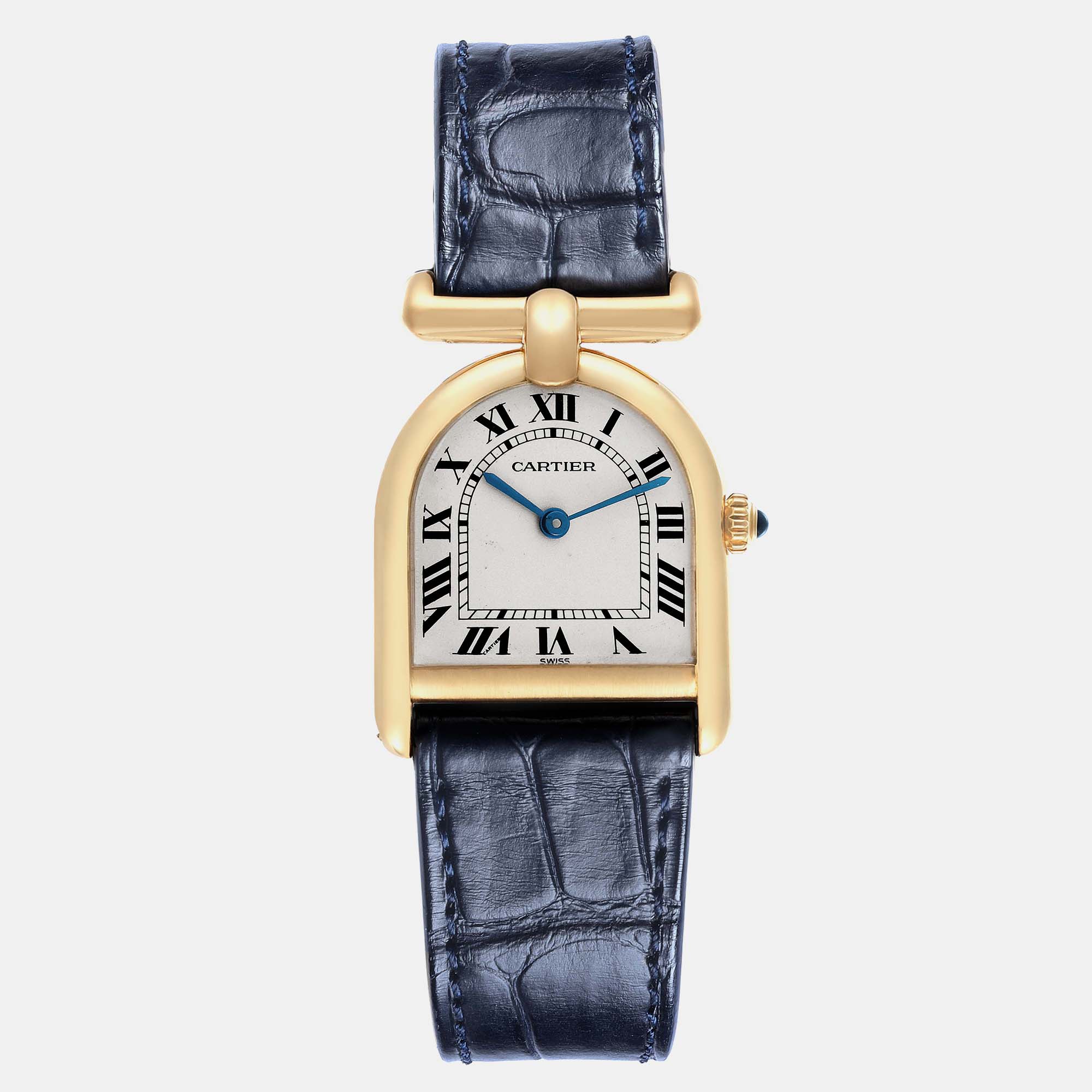 

Cartier Cloche Calandre Yellow Gold Silver Dial Ladies Watch 81082 31 mm x 22.5 mm