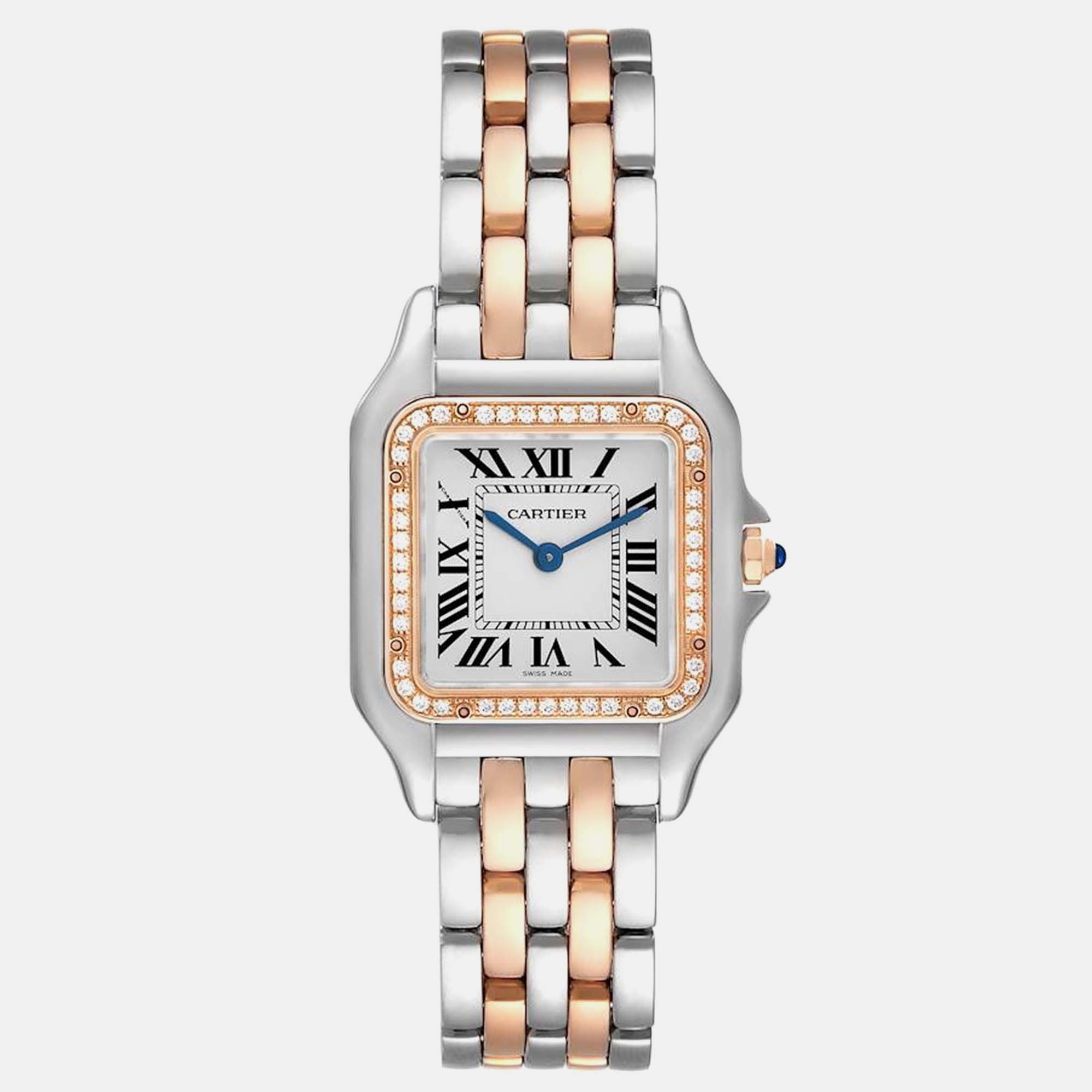 

Cartier Panthere Medium Steel Rose Gold Diamond Ladies Watch W3PN0007 29 x 37 mm, Silver