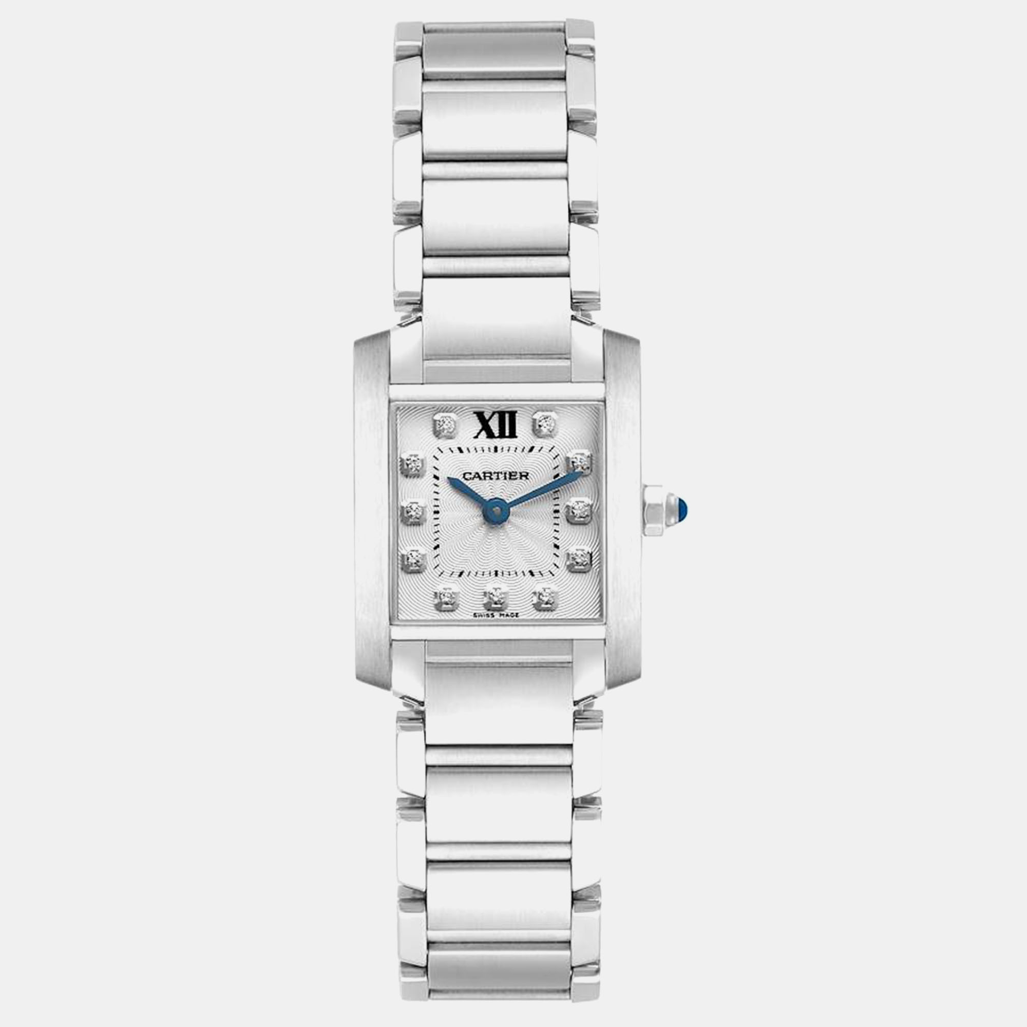 

Cartier Tank Francaise Small Steel Diamond Dial Ladies Watch WE110006, Silver