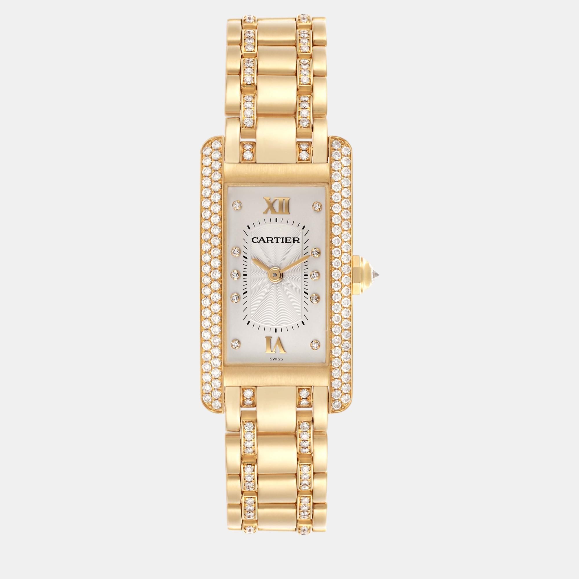 

Cartier Tank Americaine Yellow Gold Diamond Ladies Watch 19.0 mm, Silver