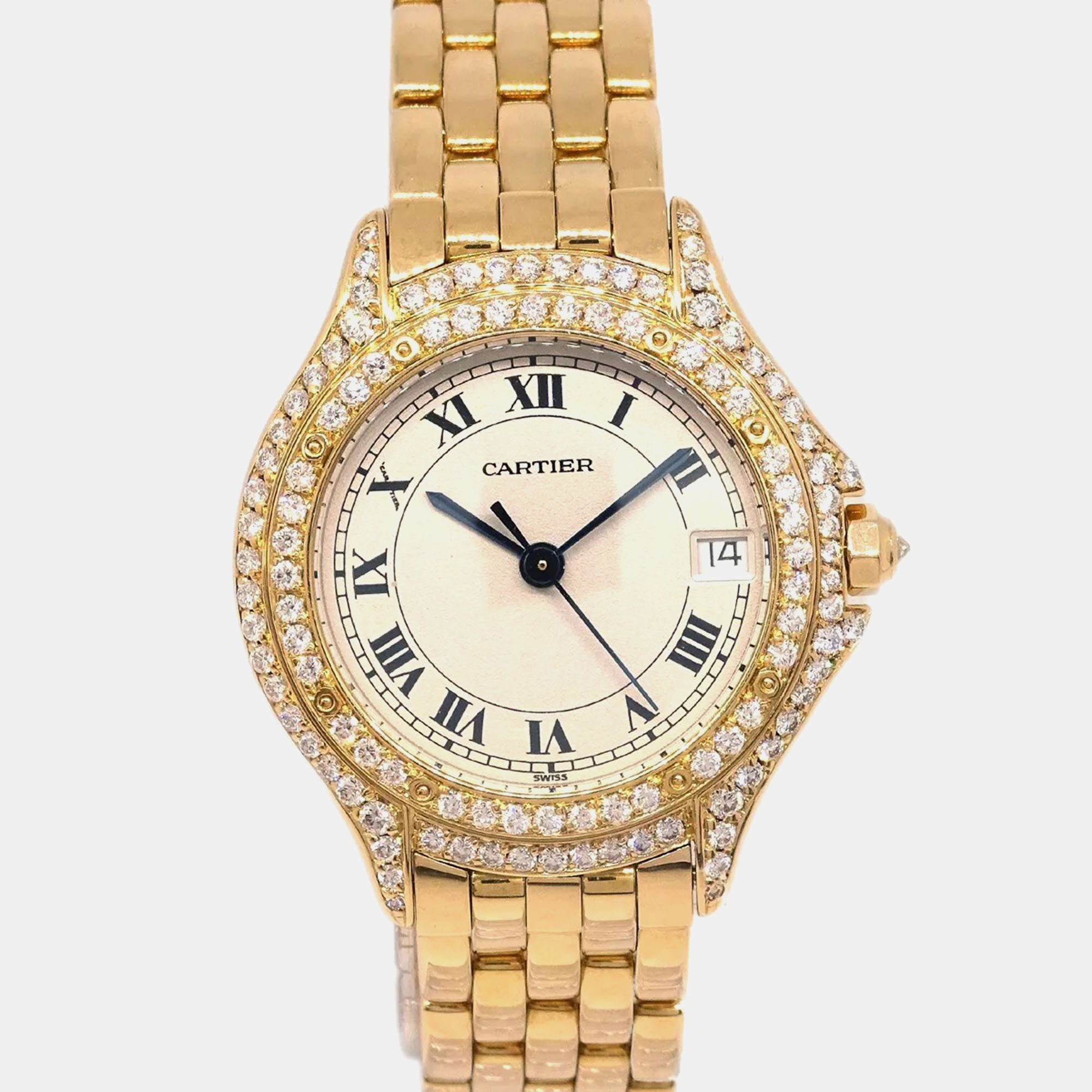 

Cartier White 18k Yellow Gold Panthere Cougar Quartz Women's Wristwatch 26 mm