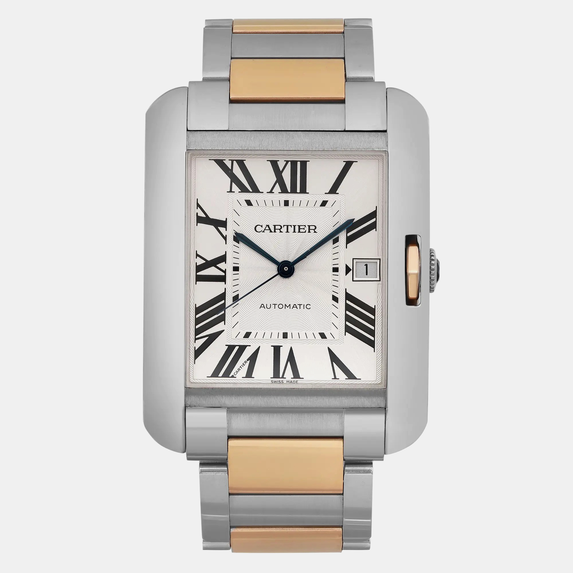 

Cartier Silver 18K Rose Gold Steel Tank Anglaise XL W5310006 Automatic Men's Wristwatch 47mm