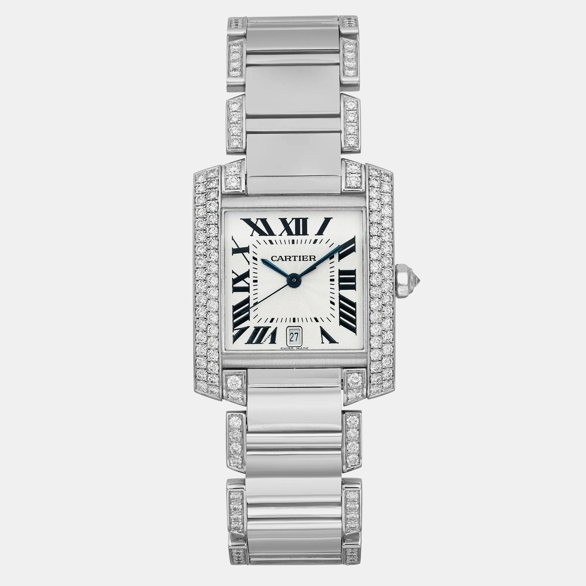 

Cartier White 18K White Gold Tank Française WE1003SF Automatic Women's Wristwatch, Silver