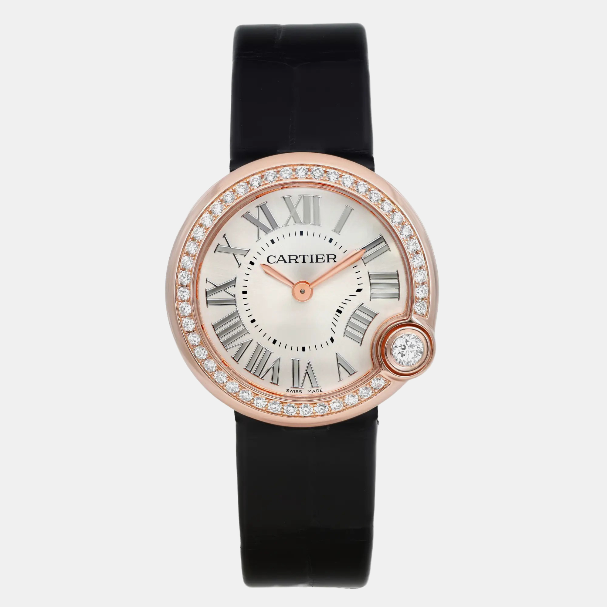 

Cartier White 18K Rose Gold Ballon Blanc de WJBL0008 Quartz Women's Wristwatch, Silver