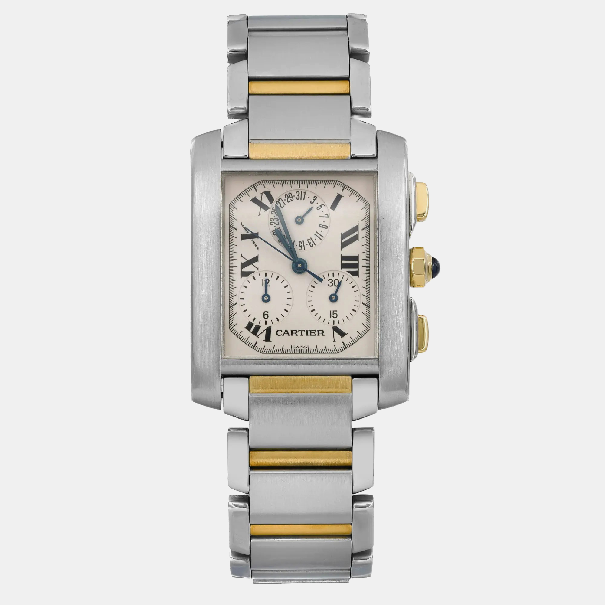 

Cartier White 18K Gold Stainless Steel Tank Francaise W51004Q4 Quartz Women's Wristwatch, Silver