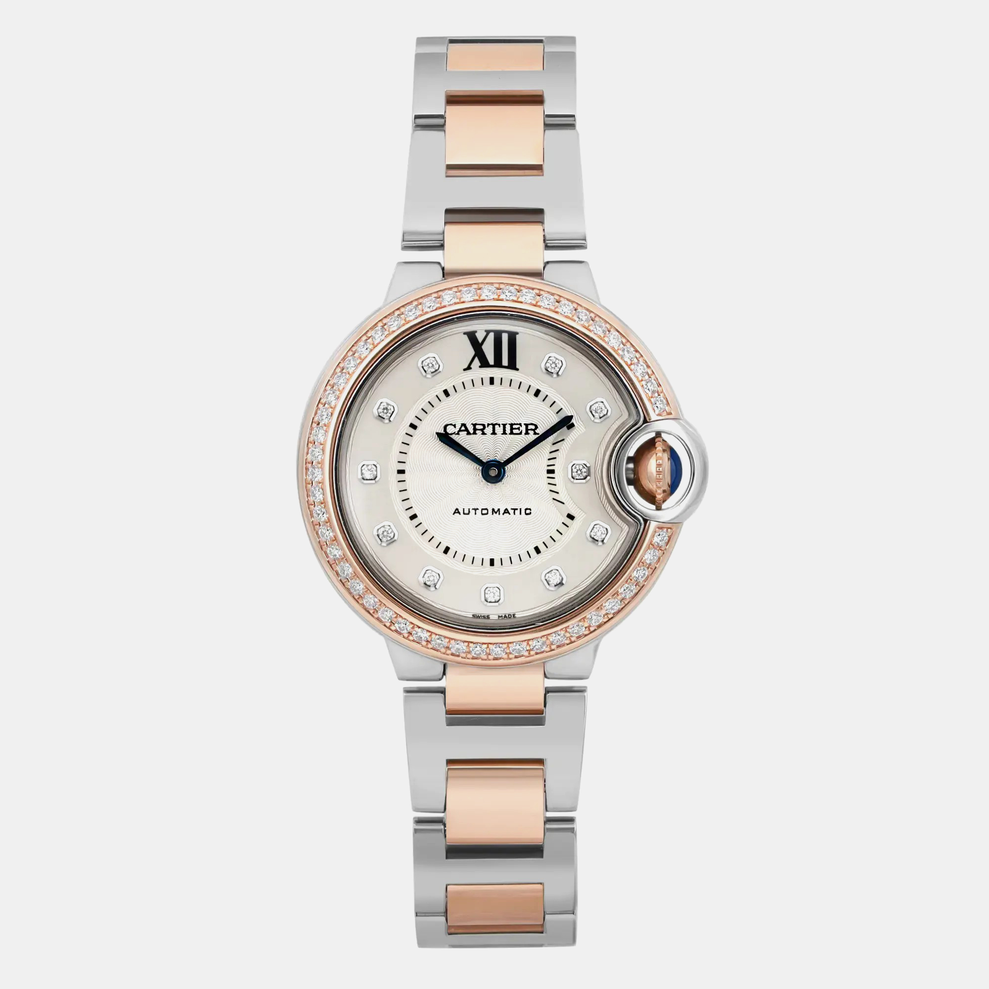 

Cartier Ballon Bleu Rose Gold Steel Diamond Mop Dial Watch 33 mm, Silver