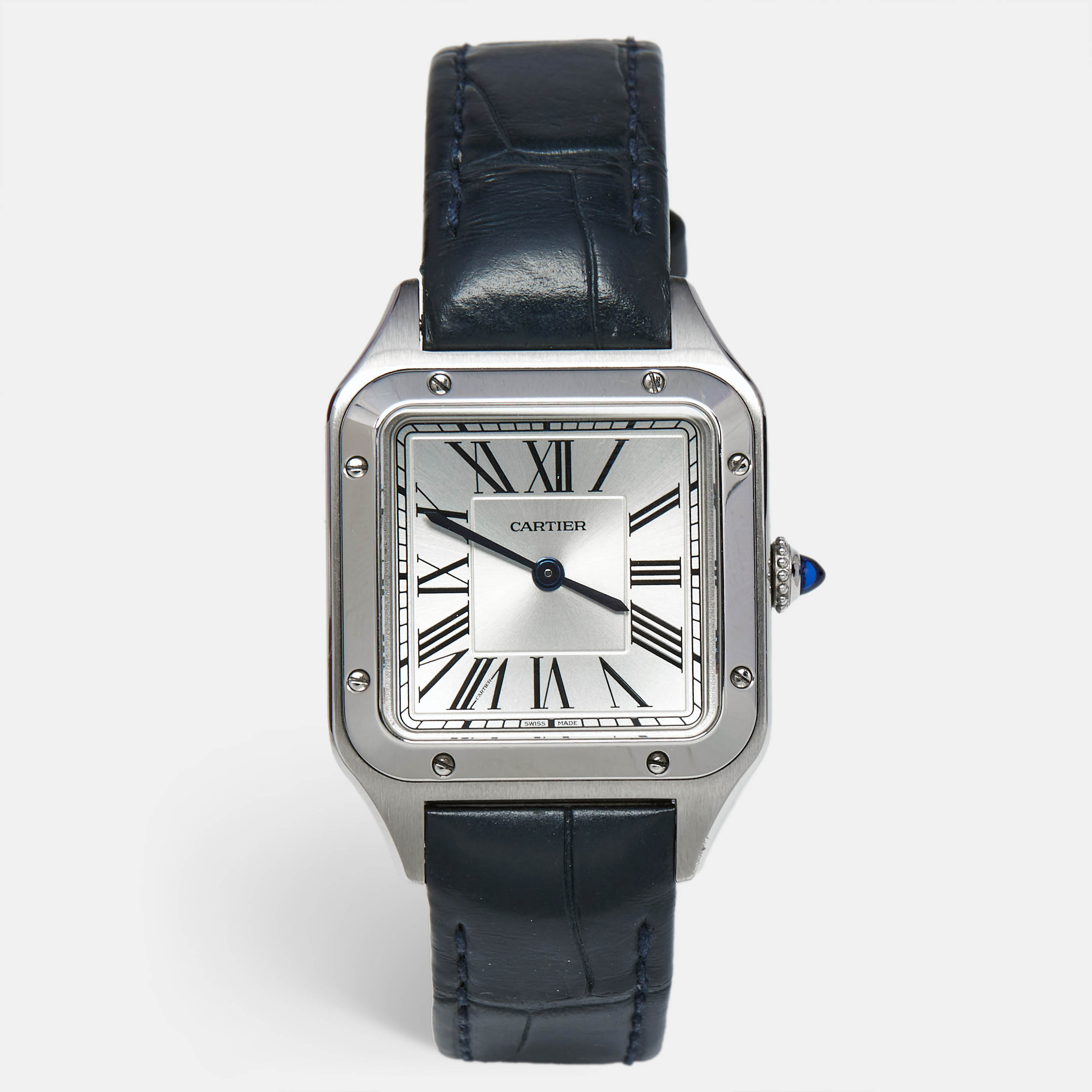 

Cartier Silver Stainless Steel Alligator Santos-Dumont WSSA0086 Women's Wristwatch