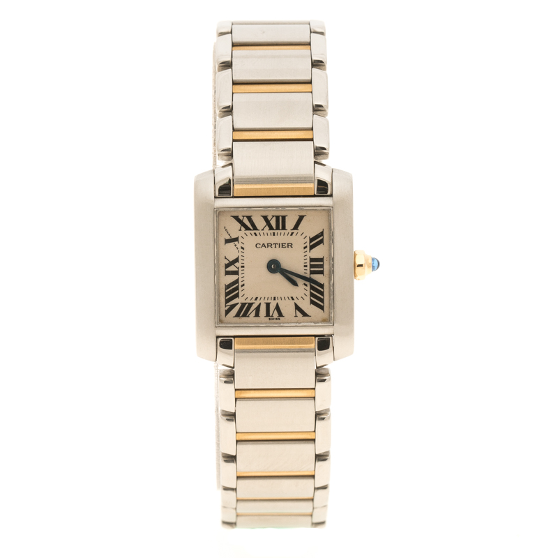 Pre Owned Cartier Cream 18K Gold and Stainless Steel Tank Francaise Women's Wristwatch 20 mm