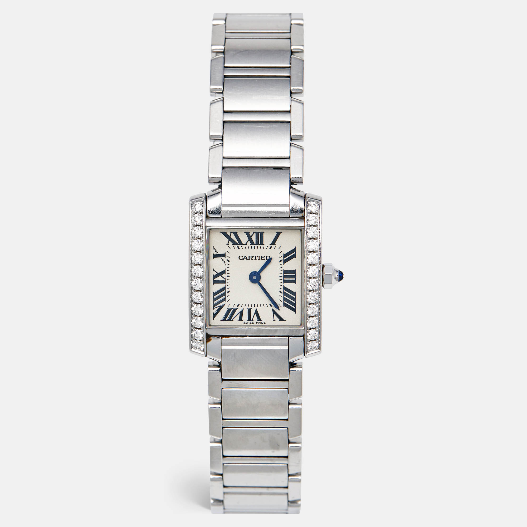 

Cartier Silver Stainless Steel Diamond Tank Francaise