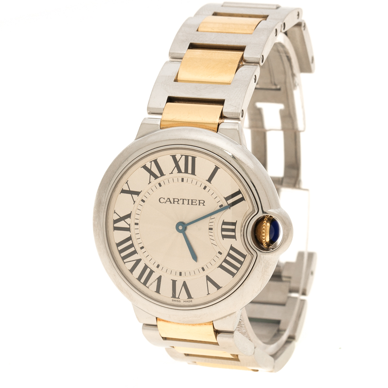مملوكة مسبقًا ساعة يد نسائية كارتييه بالون دو كارتييه ستانلس ستيل وذهب أصفر عيار 18 بيضاء فضية 36 مم