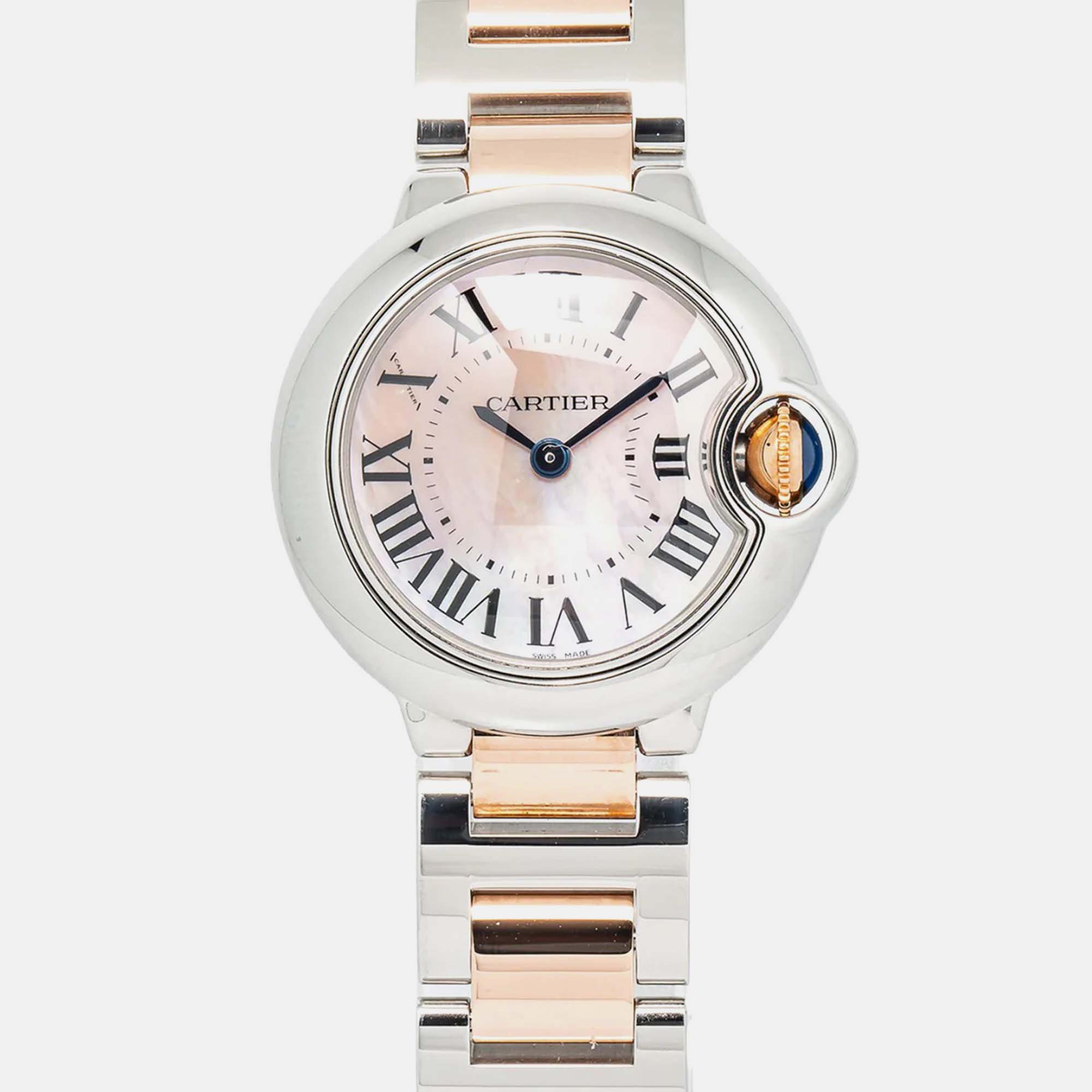 

Cartier Ballon Bleu W6920034 Automatic MOP 18K Rose Gold Stainless Steel Women's Wristwatch 28 mm, White