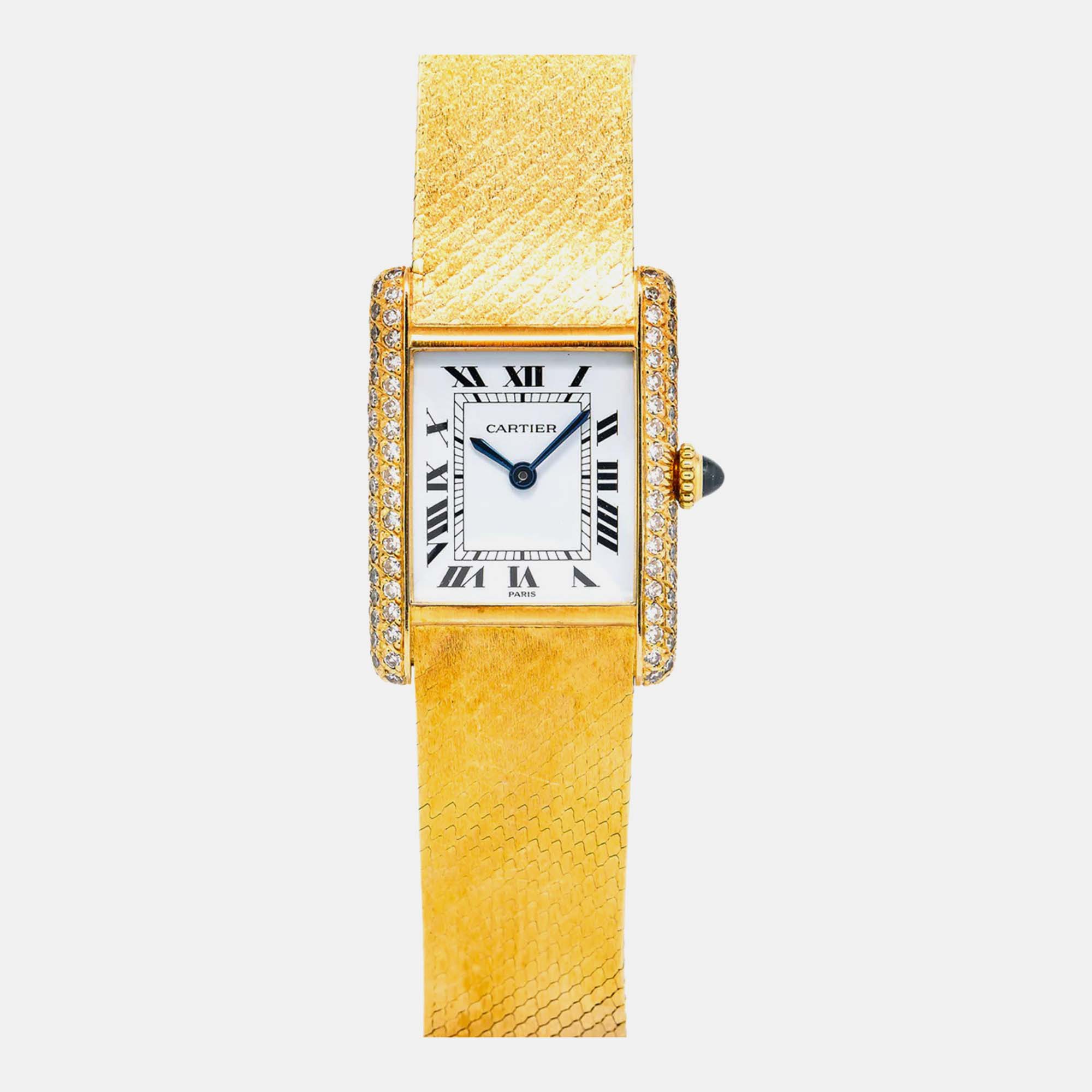 Cartier Tank Louis 7808 White Diamonds 18k Yellow Gold Women’s Wristwatch 21 mm