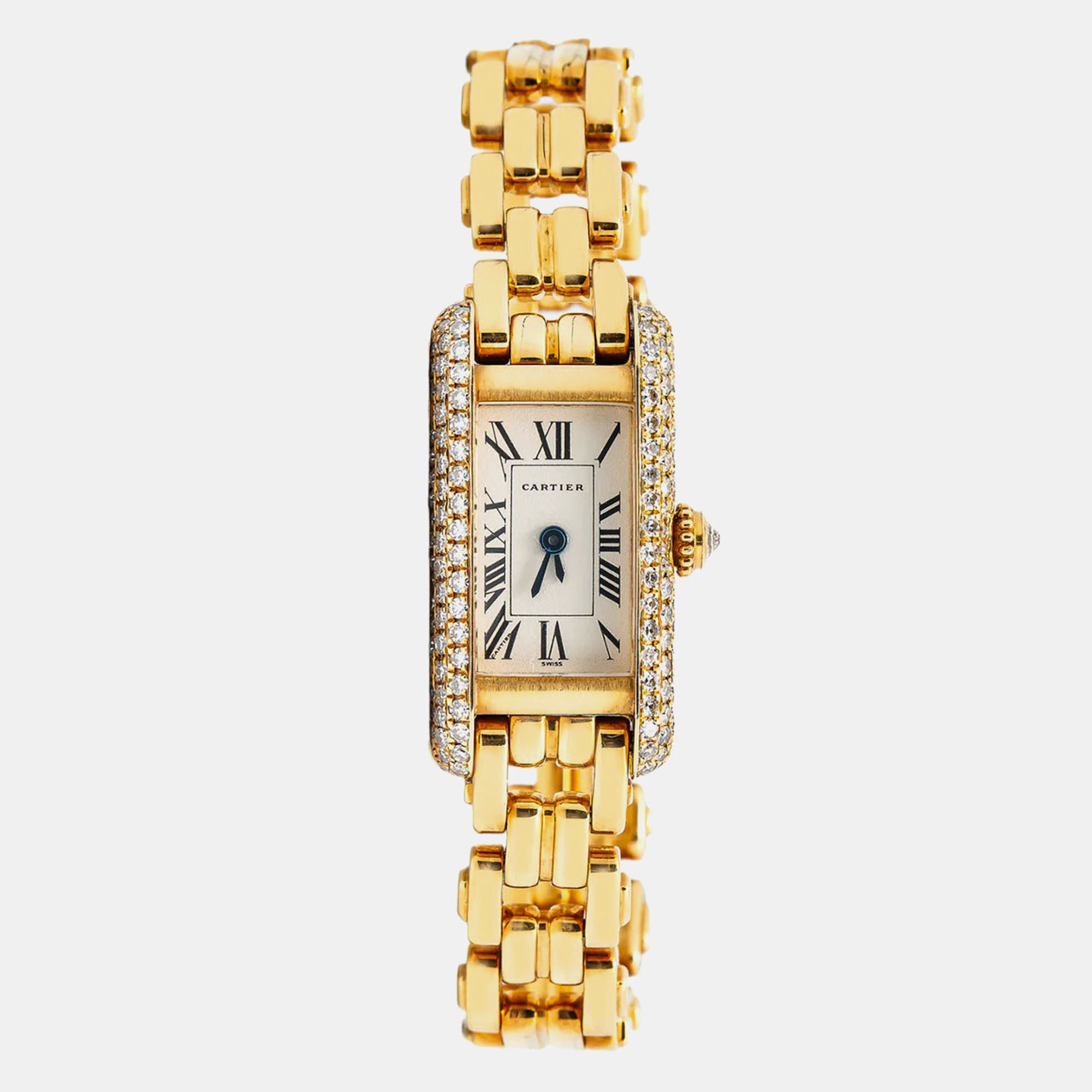 Cartier Tank Allongee W15007K3 Automatic White 18k Yellow Gold Diamond Women’s Wristwatch 14x28mm