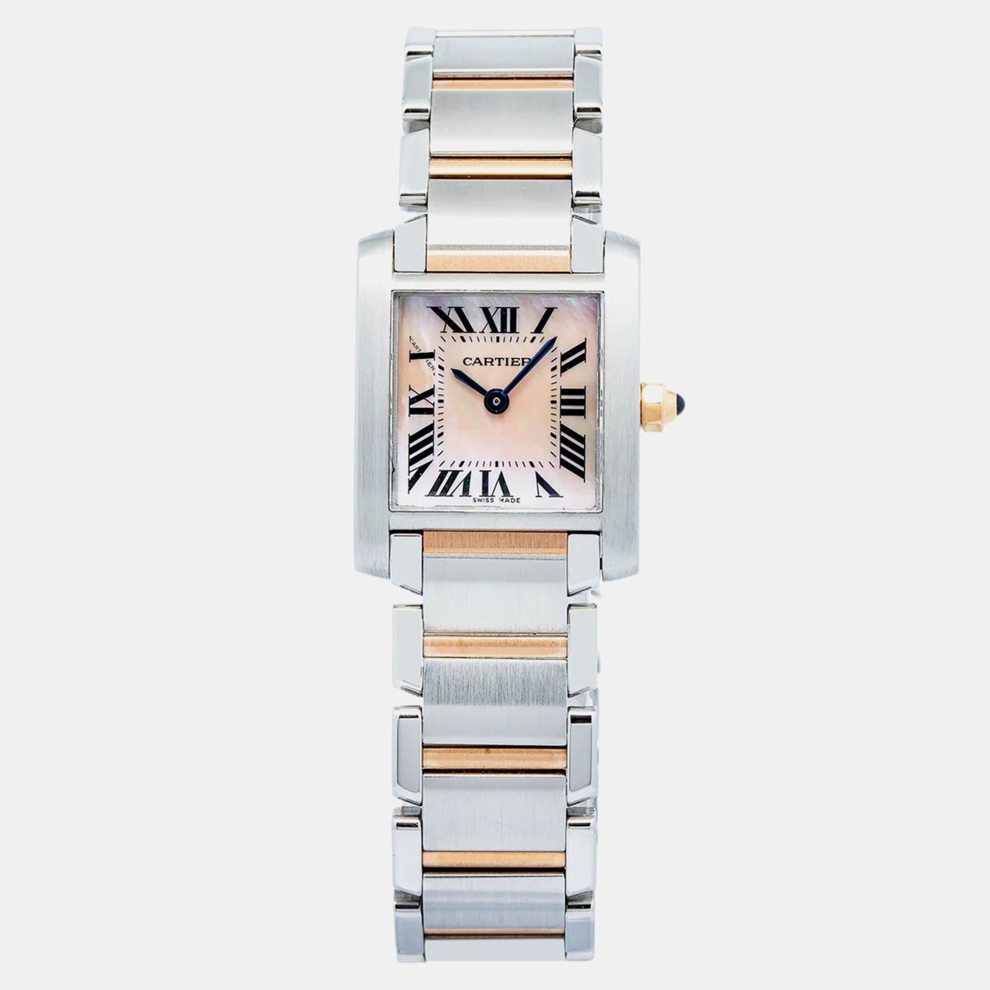 Cartier Tank Francaise W51027Q4 Quartz Pink MOP 18k Rose Gold Stainless Steel Women’s Wristwatch 20 mm