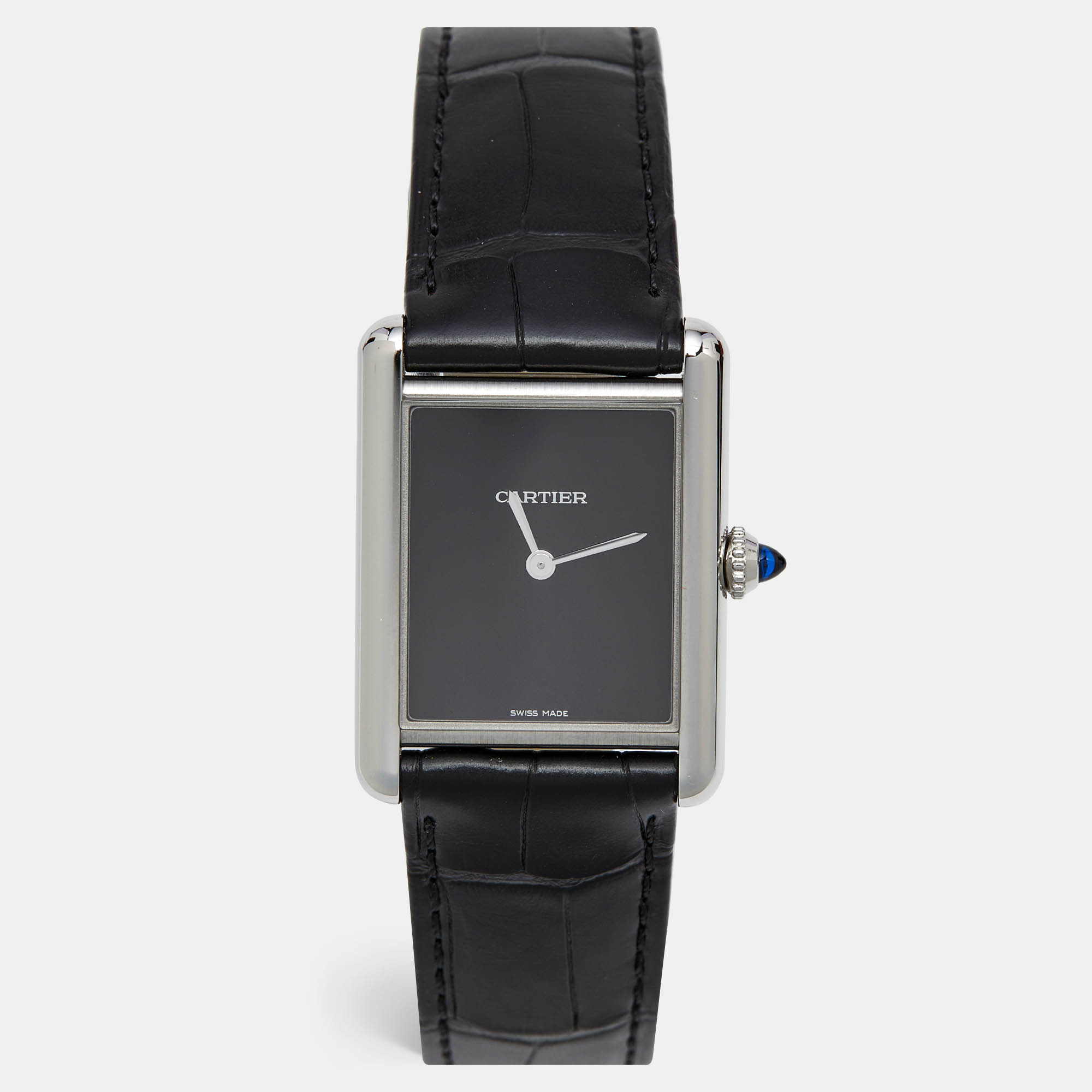 Pre-owned Cartier Black Stainless Steel Alligator Leather Tank Must Wsta0072 Women's Wristwatch 25.5 Mm