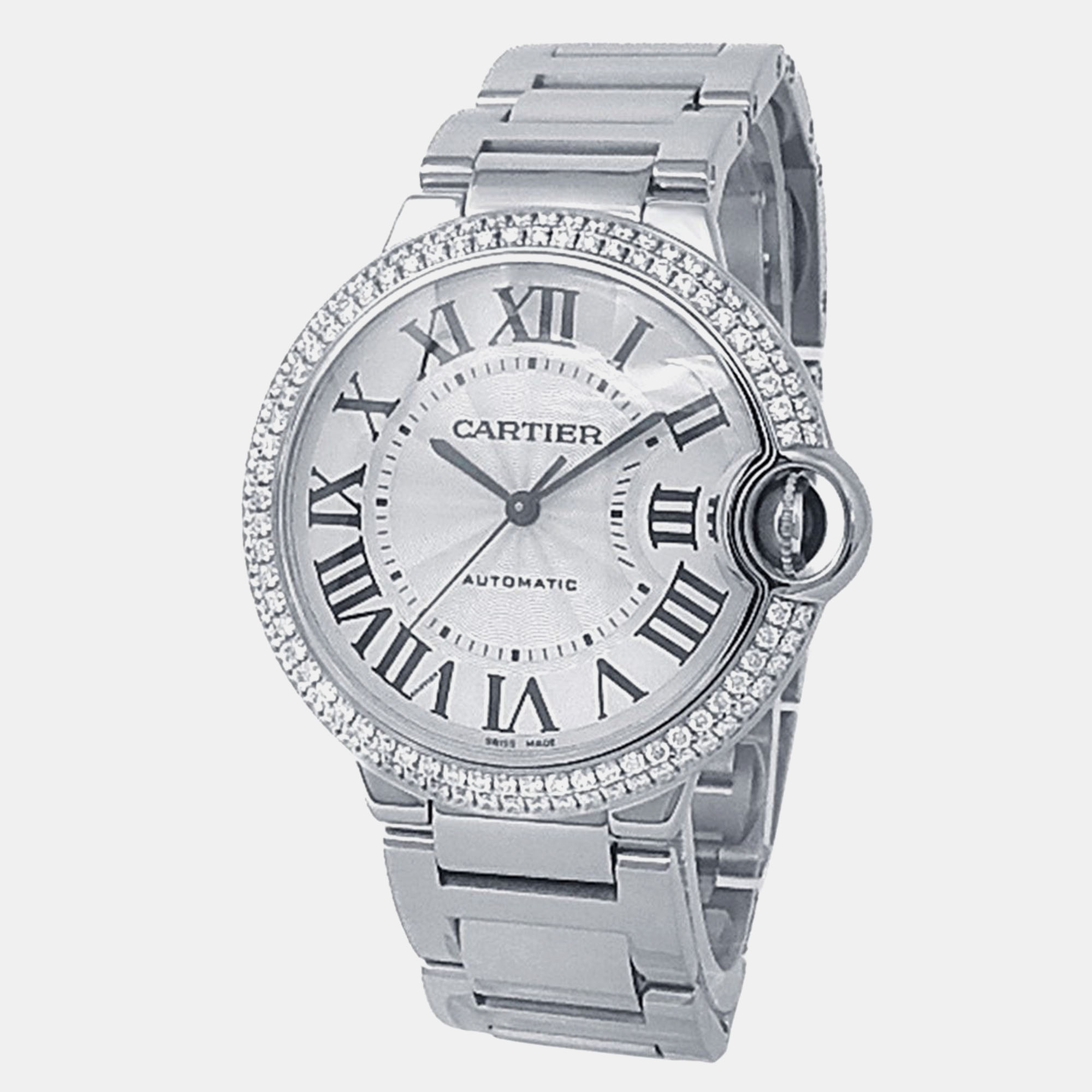 

Cartier Ballon Bleu WE9006Z3 Automatic Silver 18k White Gold Diamond Women's Wristwatch 36 mm