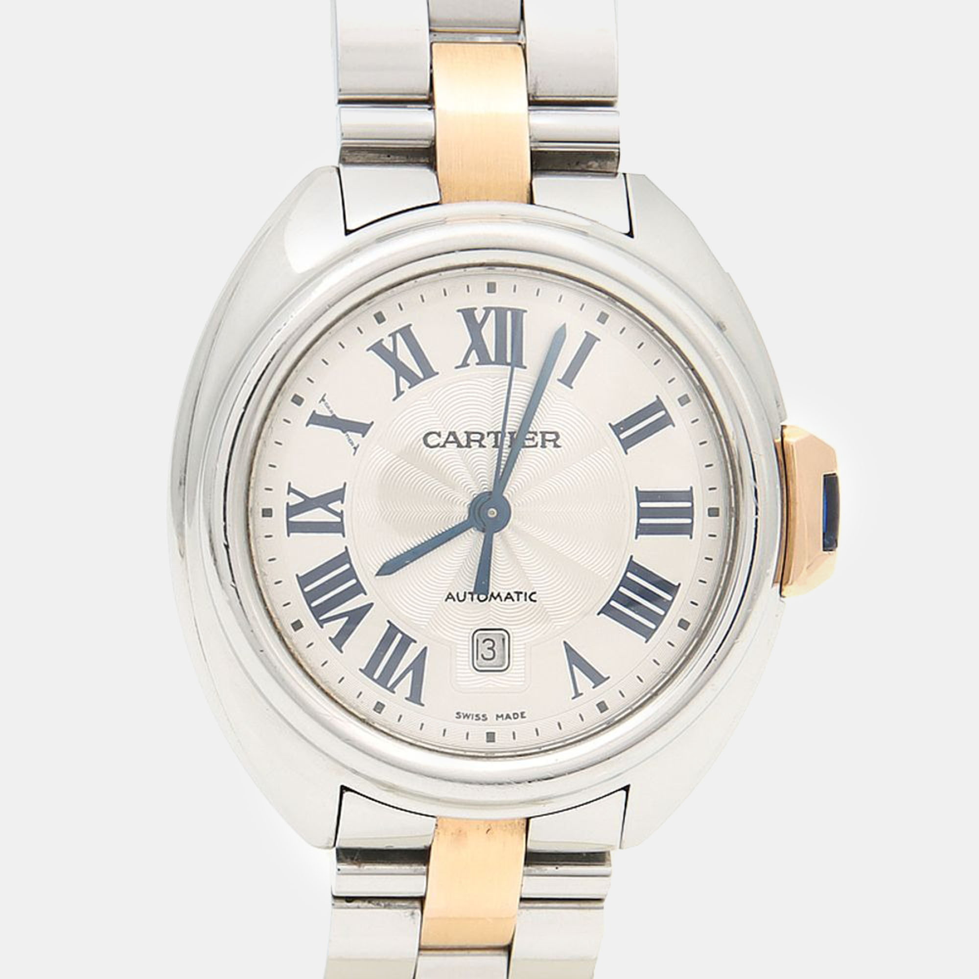 

Cartier Silver 18k Rose Gold Stainless Steel Cle de Cartier Automatic Women's Wristwatch 32 mm