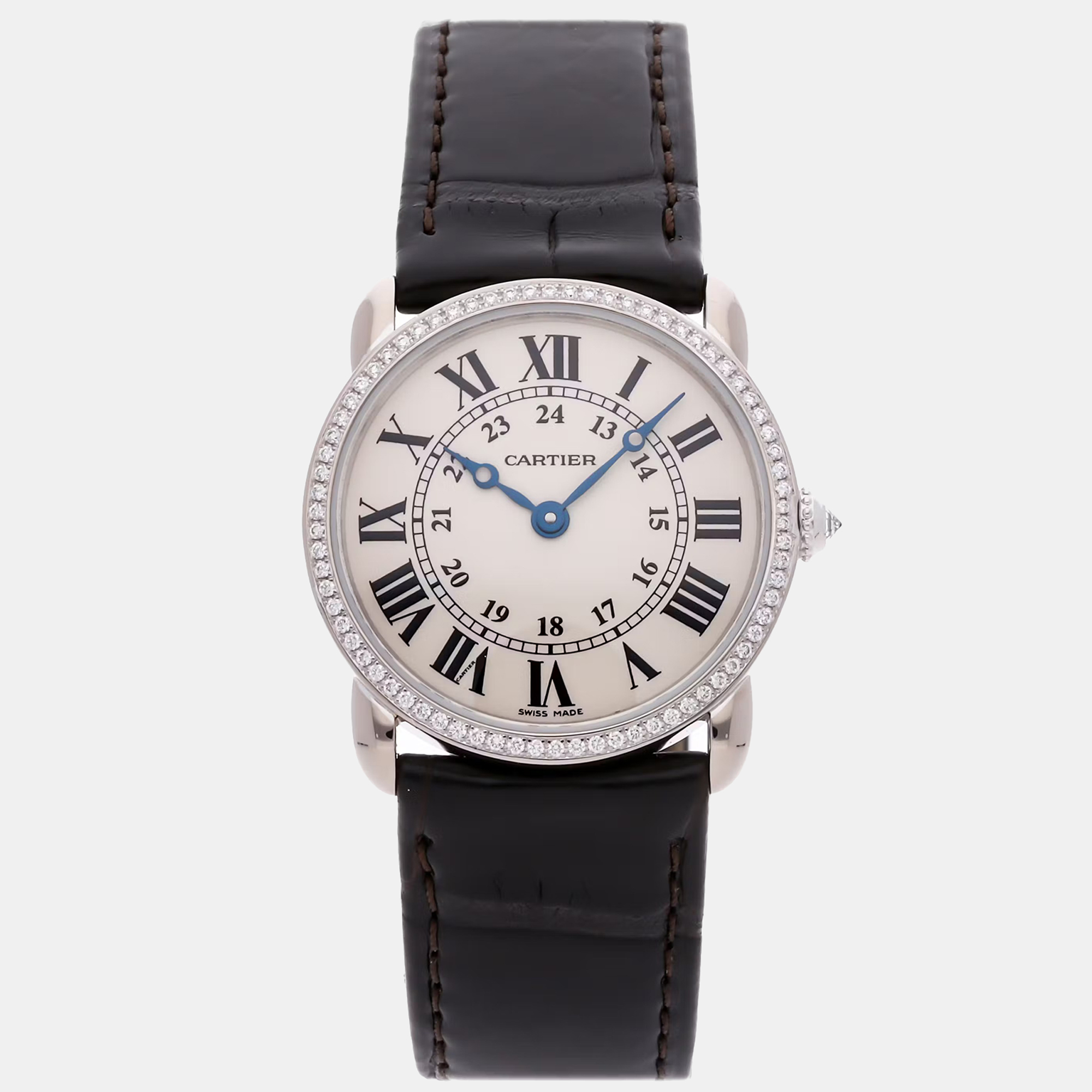 

Cartier Ronde Louis Cartier WR000251 Quartz White 18k White Gold Women's Wristwatch, Silver