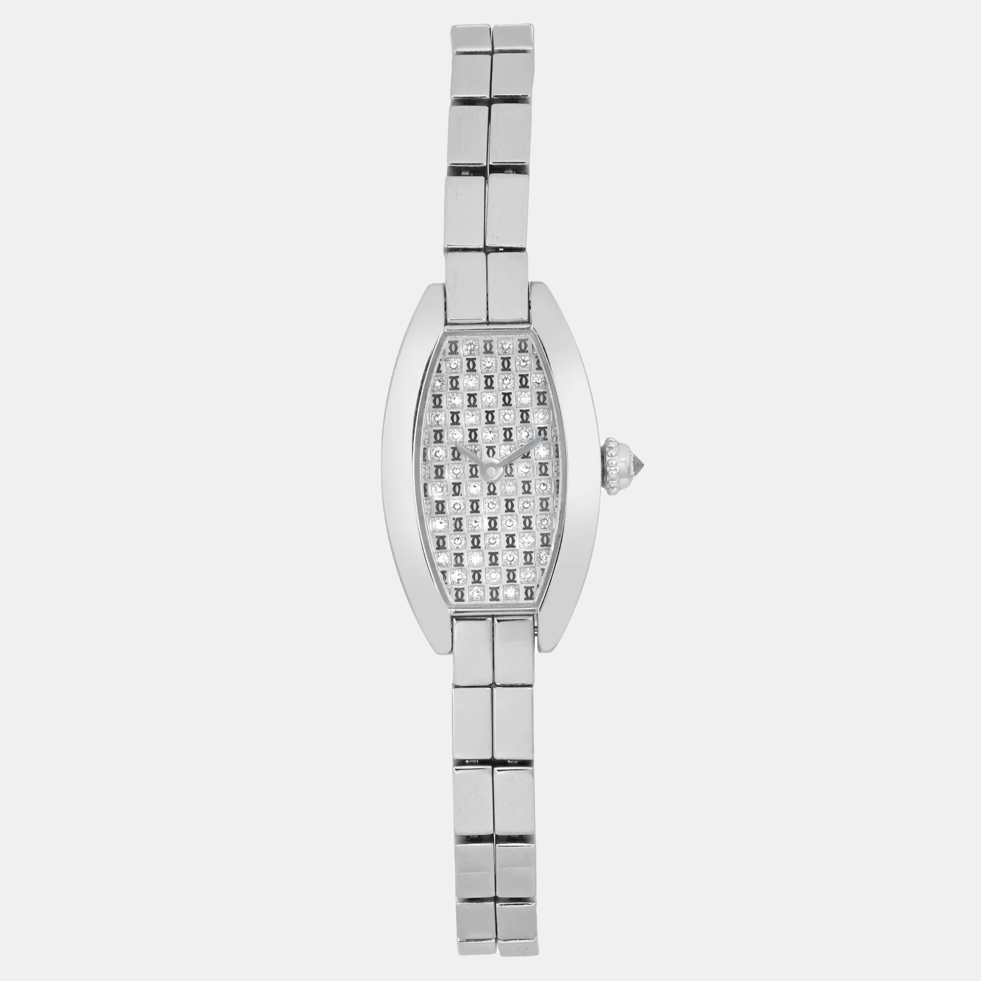 

Cartier Lanieres Tonneau WJ2002W3 Quartz Diamond Dial 18K White Gold Women's Wristwatch 16 mm, Silver