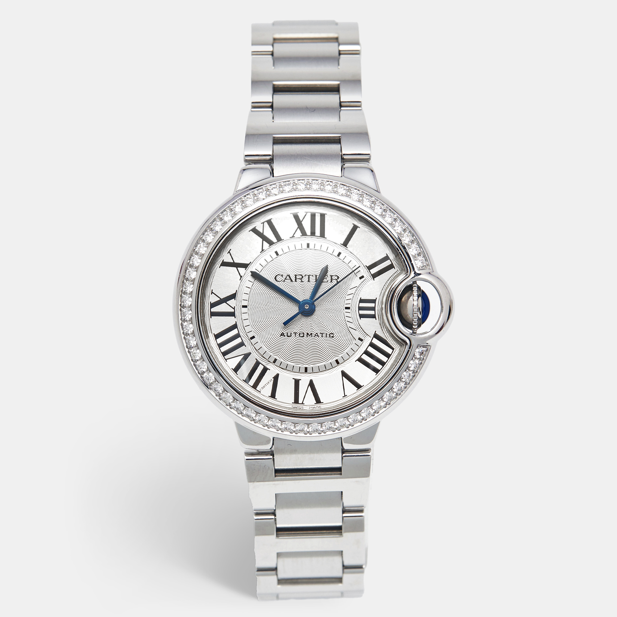

Cartier Silver Dial Stainless Steel Diamond Ballon Bleu De Cartier W4BB0016 Women's Wristwatch 33 mm