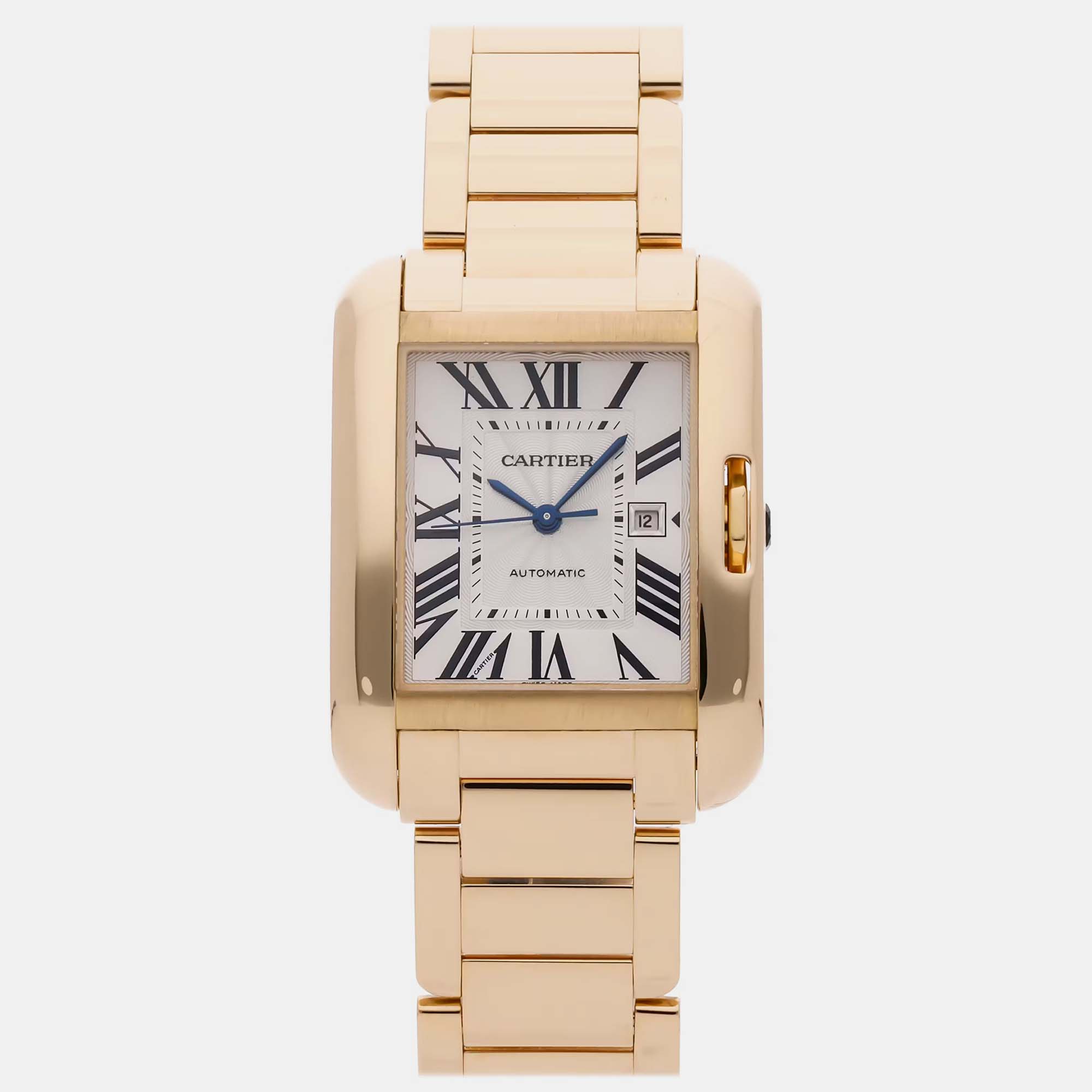 

Pre-Owned Cartier Tank W5310015 Automatic Silver 18k Yellow Gold Wristwatch 29 mm