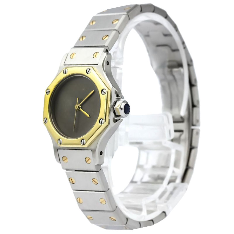 Pre Owned Cartier Grey 18K Yellow Gold & Stainless Steel Santos Octagon Women's Wristwatch 24MM