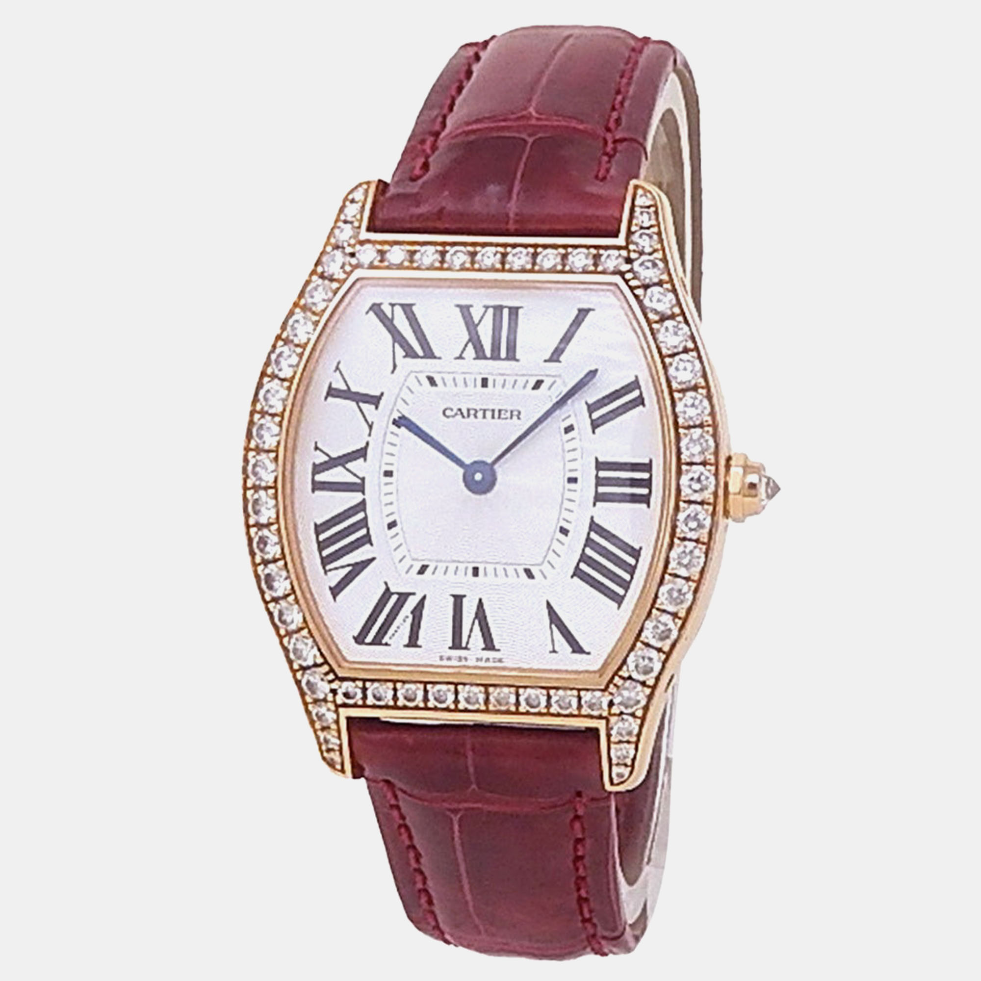 

Cartier Tortue WA501008 Manual Winding Diamonds Silver 18K Rose Gold Women’s Wristwatch 31 mm