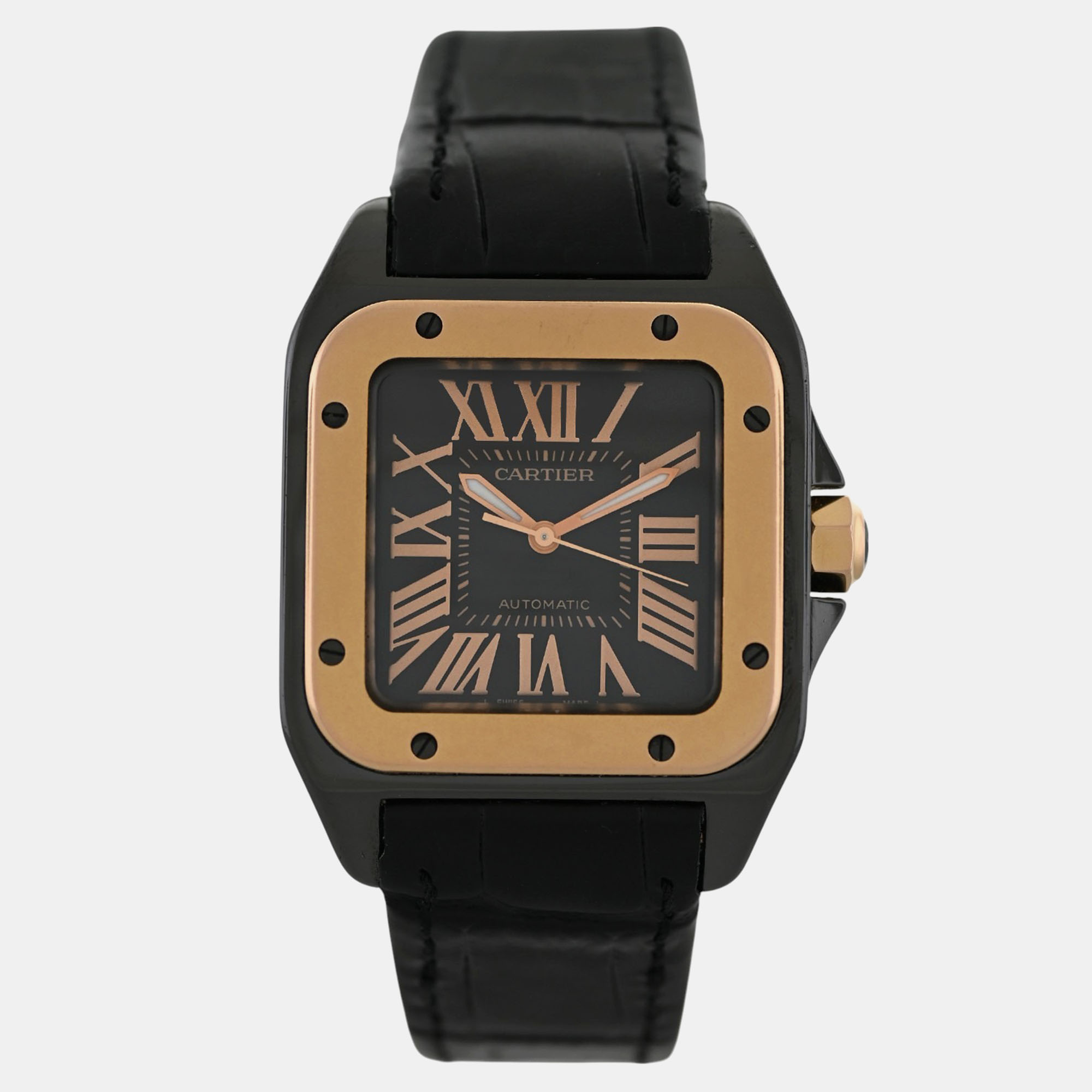 

Cartier Santos 100 W2020007 Automatic Black 18 Rose Gold Women's Wristwatch