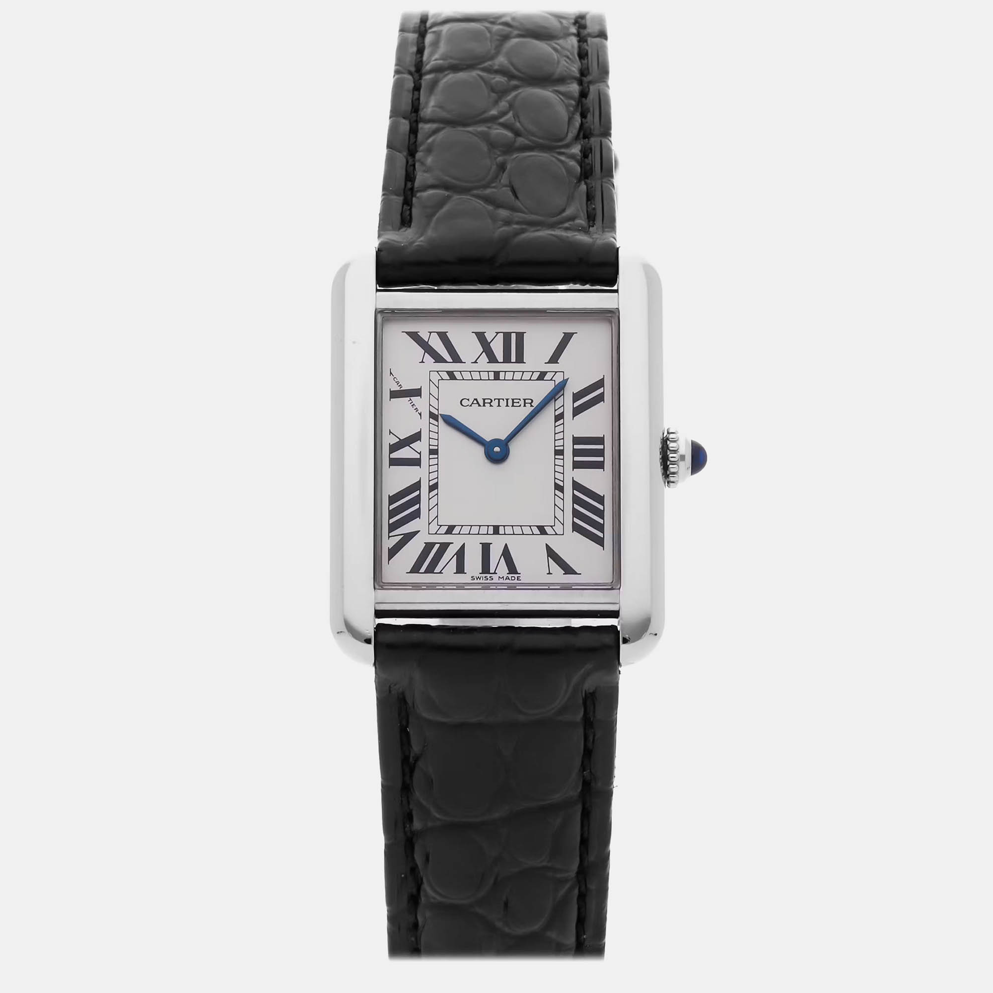 

Pre-Owned Cartier Tank Solo Small Model W5200005 Black Quartz Stainless Steel Women's Wristwatch 31x24 MM, Silver