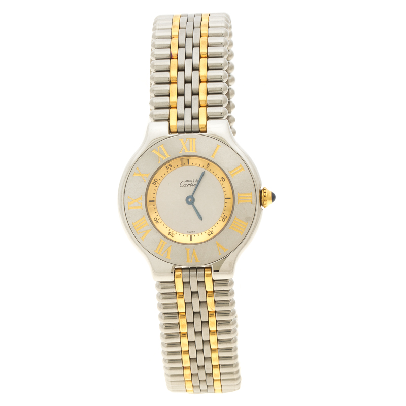 Pre Owned Cartier Silver Grey Stainless Steel Must De Cartier 21 Women's Wristwatch 31 mm