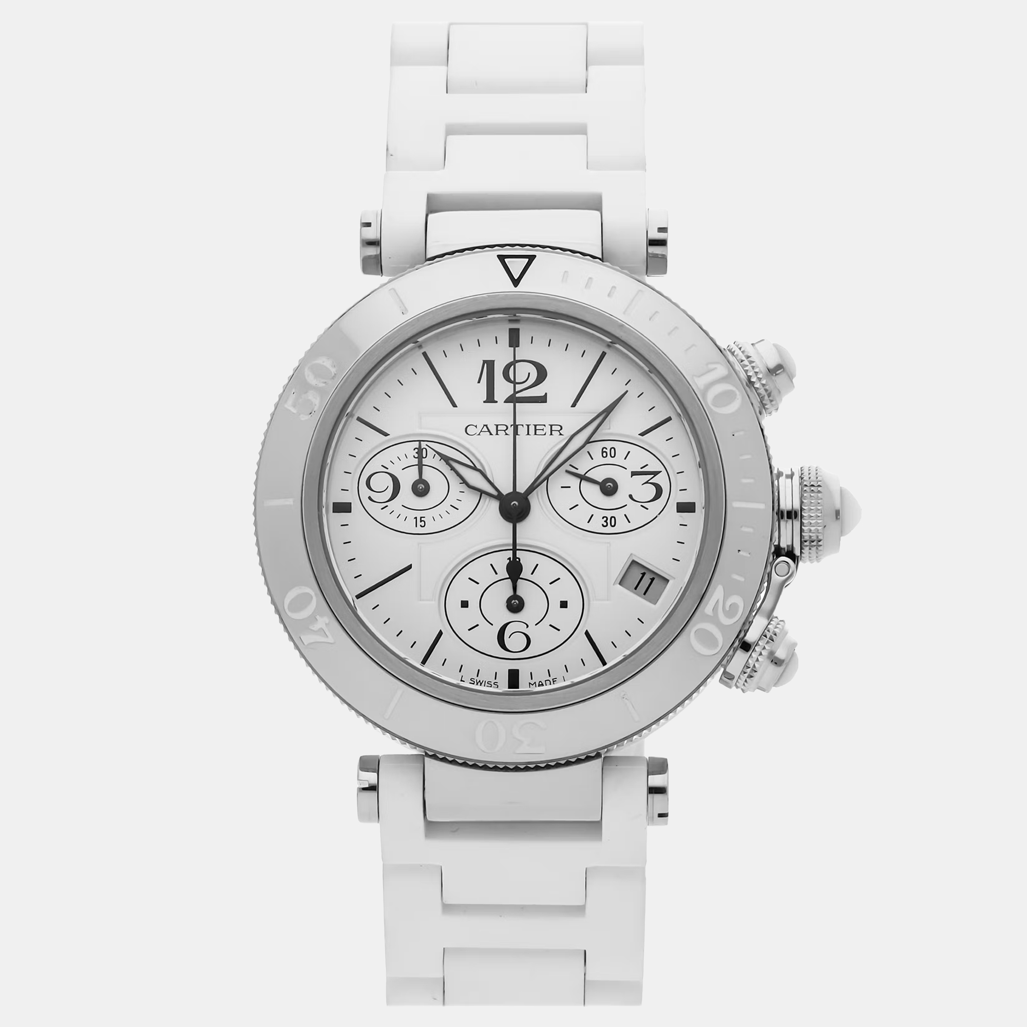 

Pre-Owned Cartier Pasha Seatimer Chronograph W3140005 Silver Quartz Stainless Steel Men's Wristwatch 37 mm
